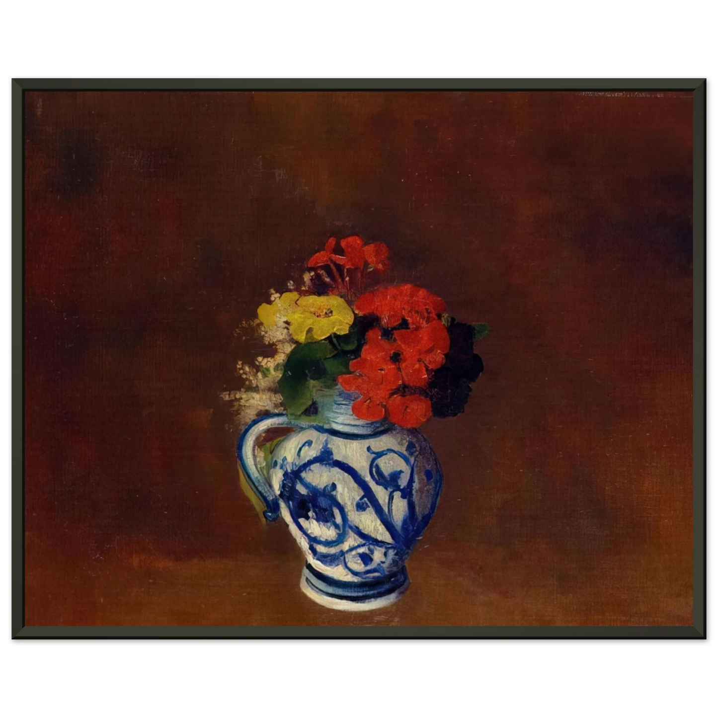 Odilon Redon  GERANIUMS AND OTHER FLOWERS IN A STONEWARE VASE Framed Art Print  - Aluminum Frame - 70x100 cm / 28x40 inches