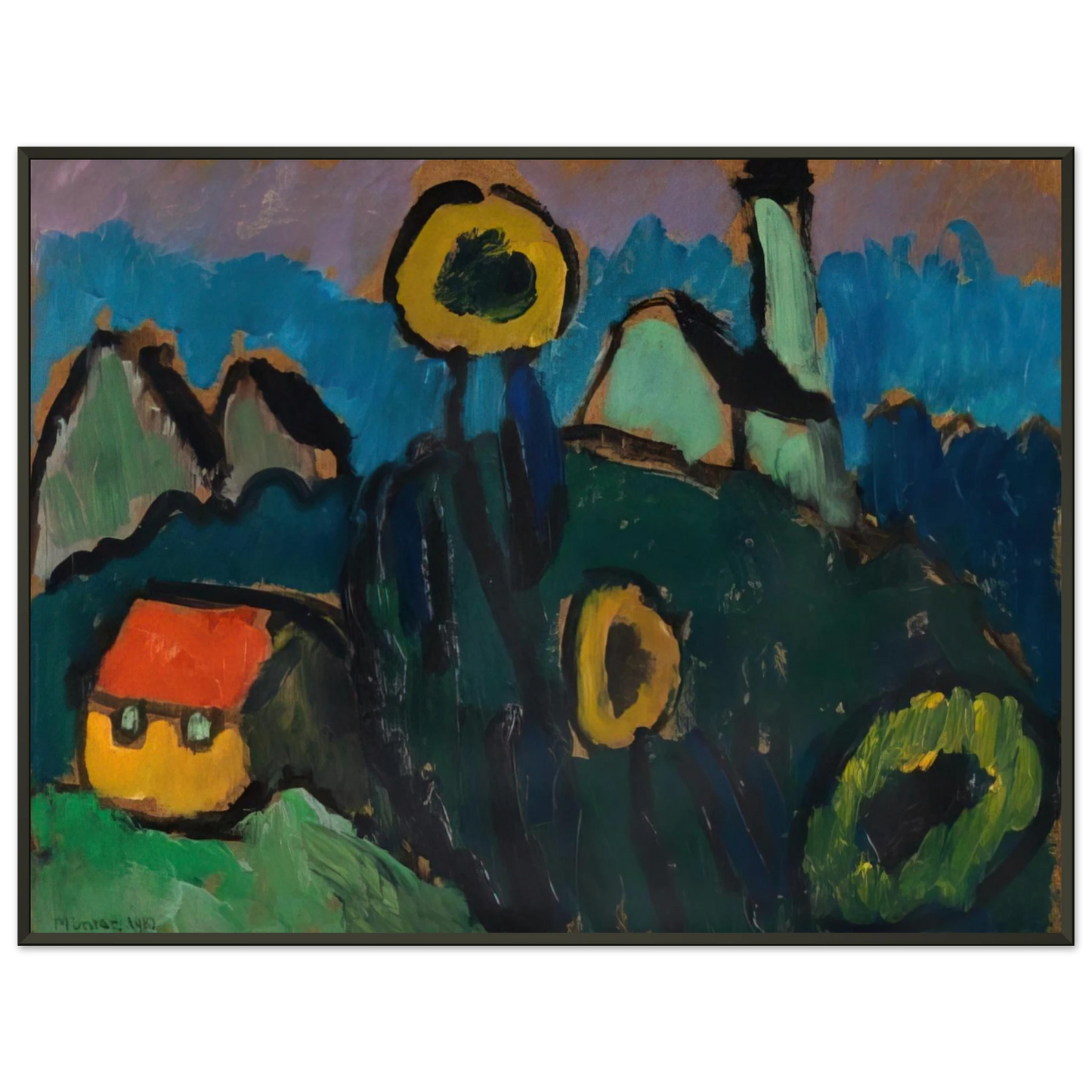 Gabriele Munter LANDSCHAFT MIT SONNENBLUMEN 1910 Framed Art Print - Aluminum Frame - 40x50 cm / 16x20 inches