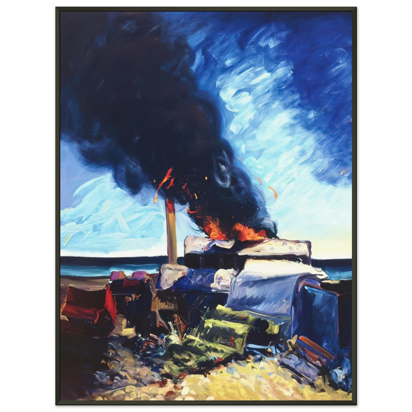 Carlos Almaraz Beach Trash Burning 1982 Framed Art Print - Aluminum Frame - 40x50 cm / 16x20 inches