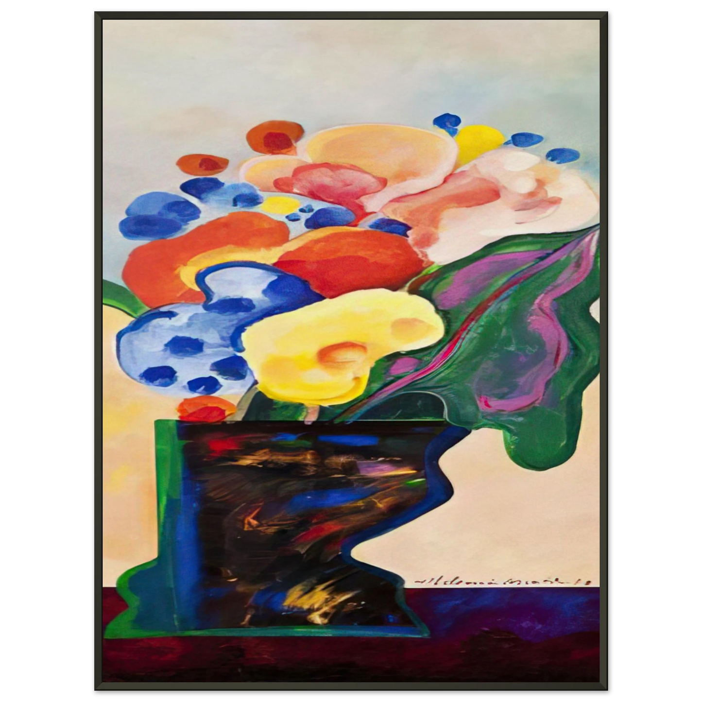 Aldemir Martins Vase With Flowers 1990 Framed Art Print - Aluminum Frame - 60x80 cm / 24x32 inches