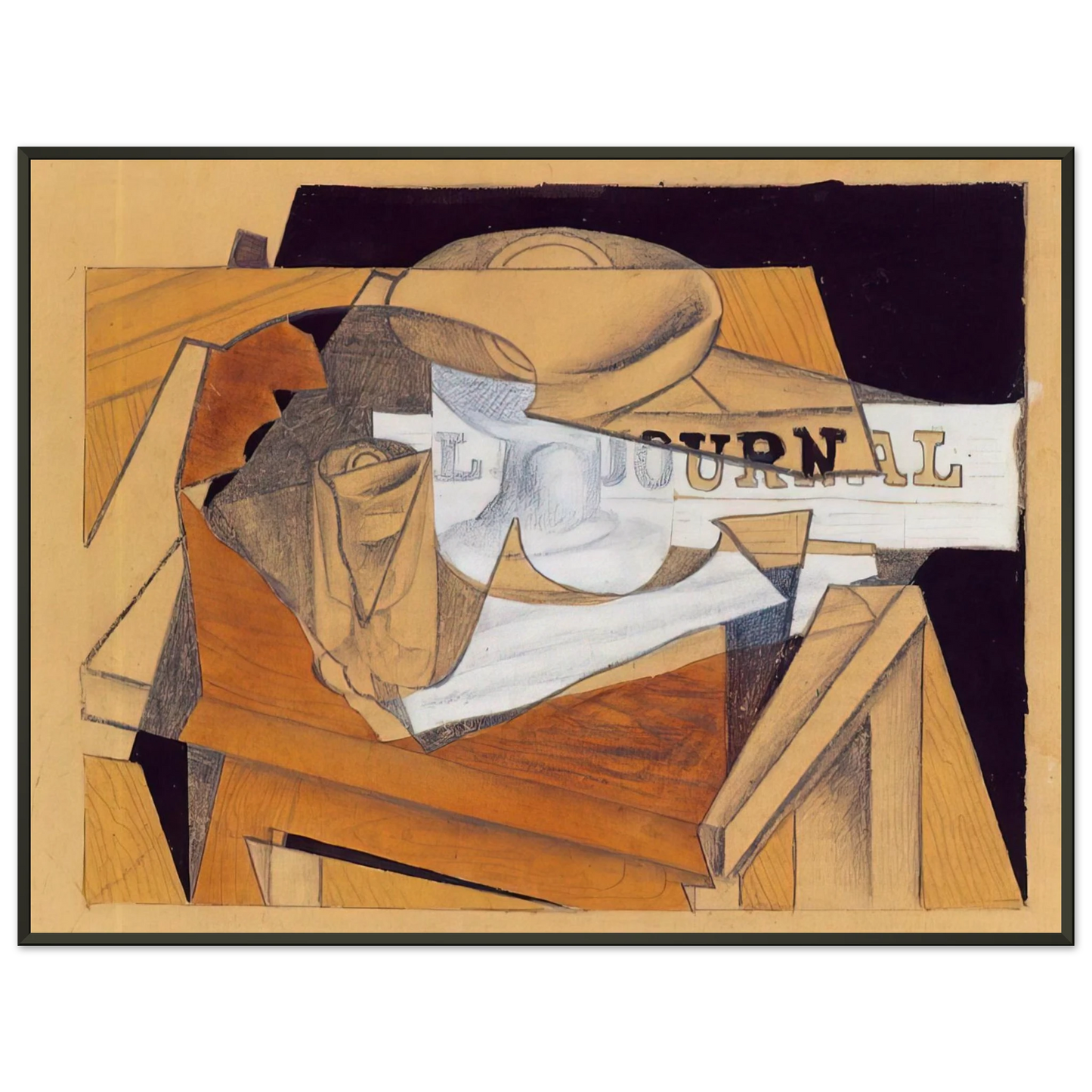 Juan Gris BOWL GLASS AND NEWSPAPER Framed Art Print - Aluminum Frame - 70x100 cm / 28x40 inches