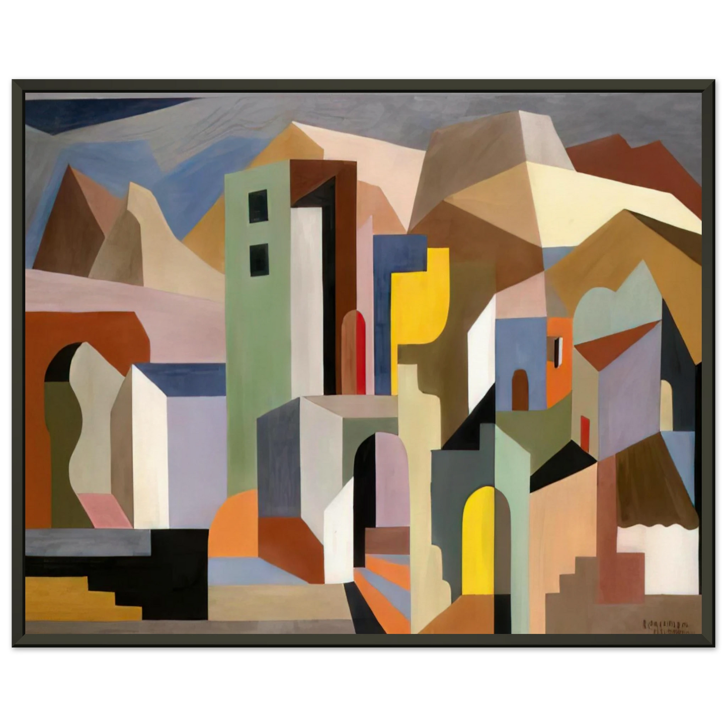 Enrico Prampolini ARCHITECTURAL FORM OF FUTURE IDEAL LANDSCAPE 1921 Framed Art Print - Aluminum Frame - 40x50 cm / 16x20 inches