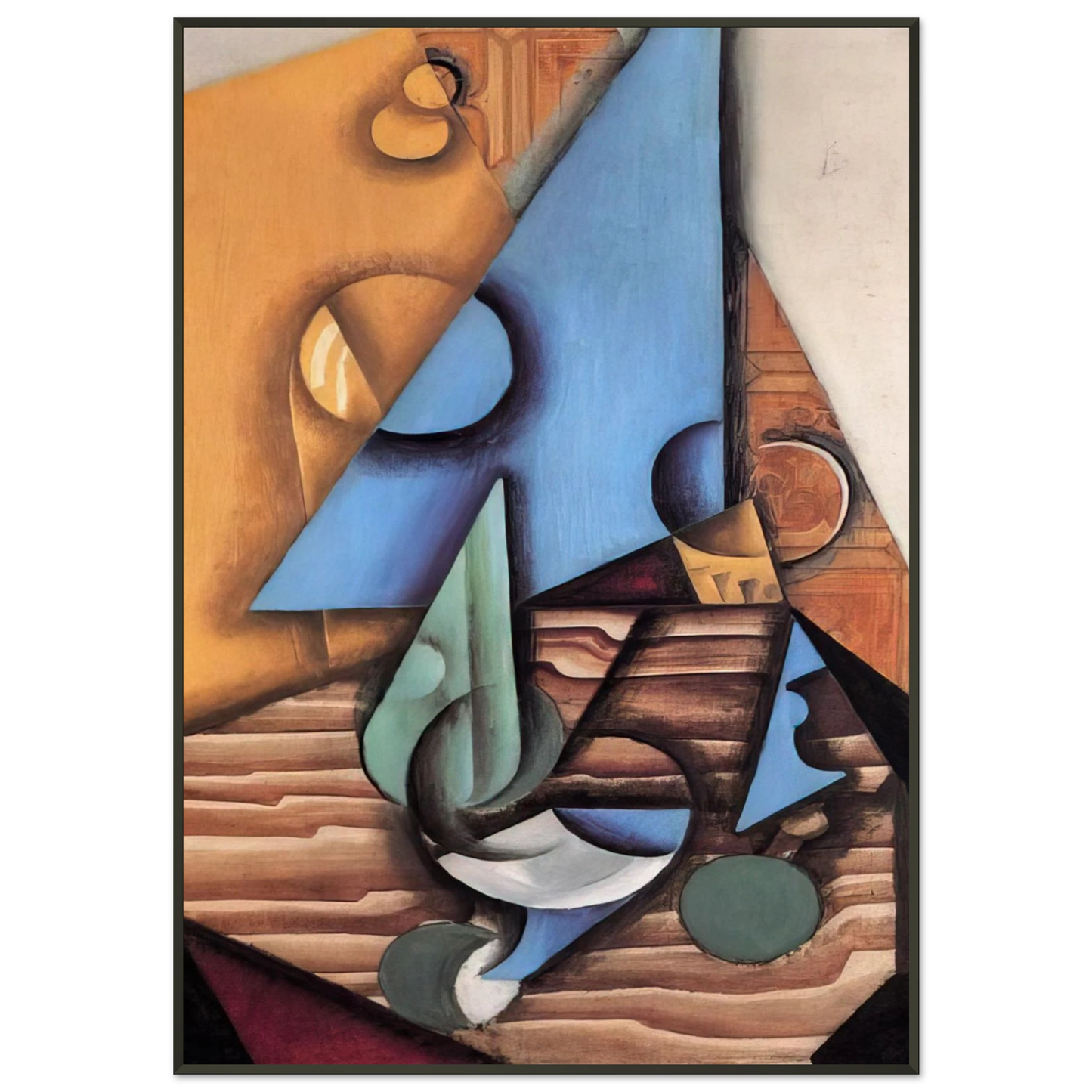 Juan Gris BOTTLE AND GLASS ON A TABLE 1914 Framed Art Print - Aluminum Frame - 21x29.7 cm / 8x12"