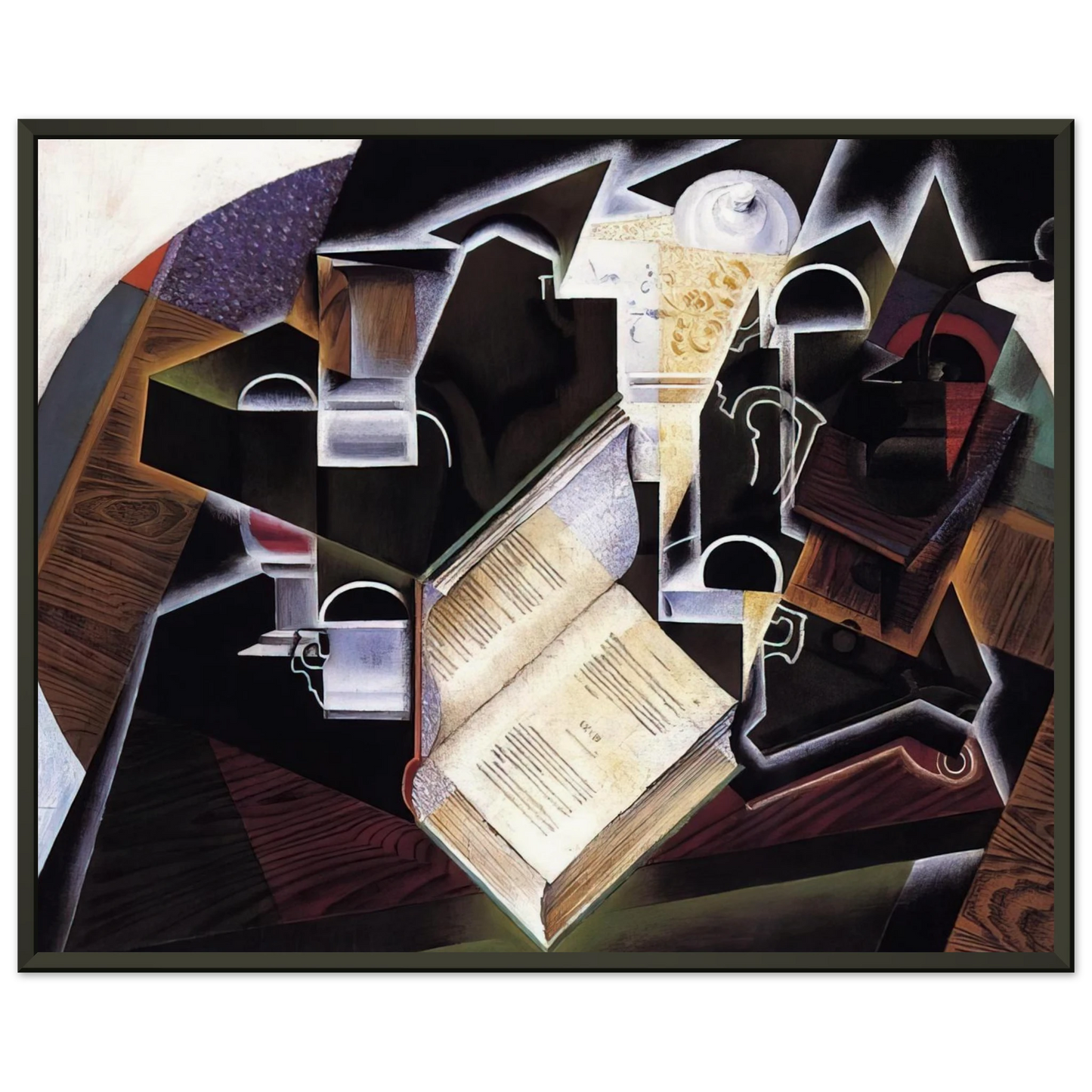 Juan Gris  BOOK PIPE AND GLASSES Framed Art Print  - Aluminum Frame - 70x100 cm / 28x40 inches