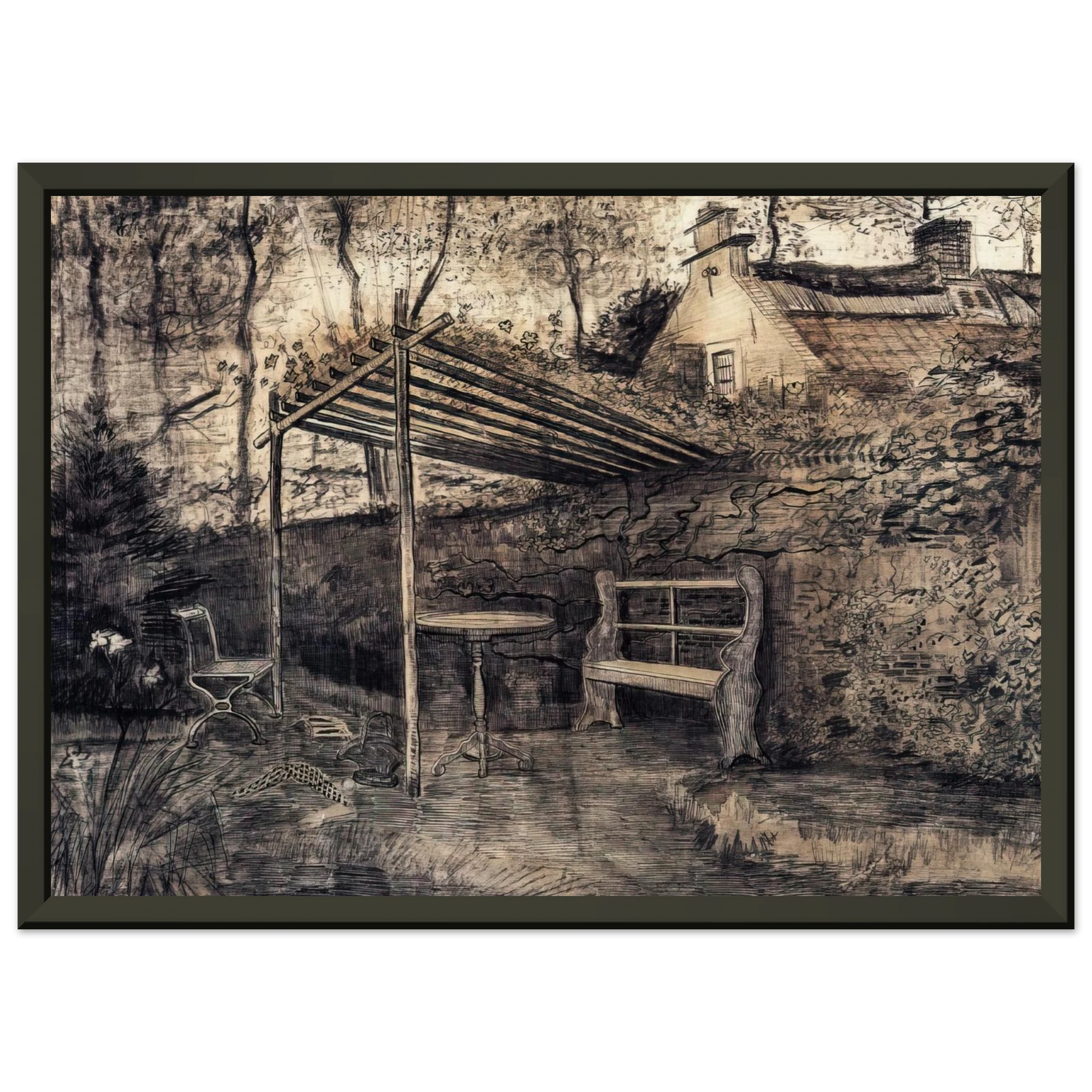 Vincent van Gogh  The Garden of the Parsonage with Arbor Framed Art Print  - Aluminum Frame - 60x80 cm / 24x32 inches