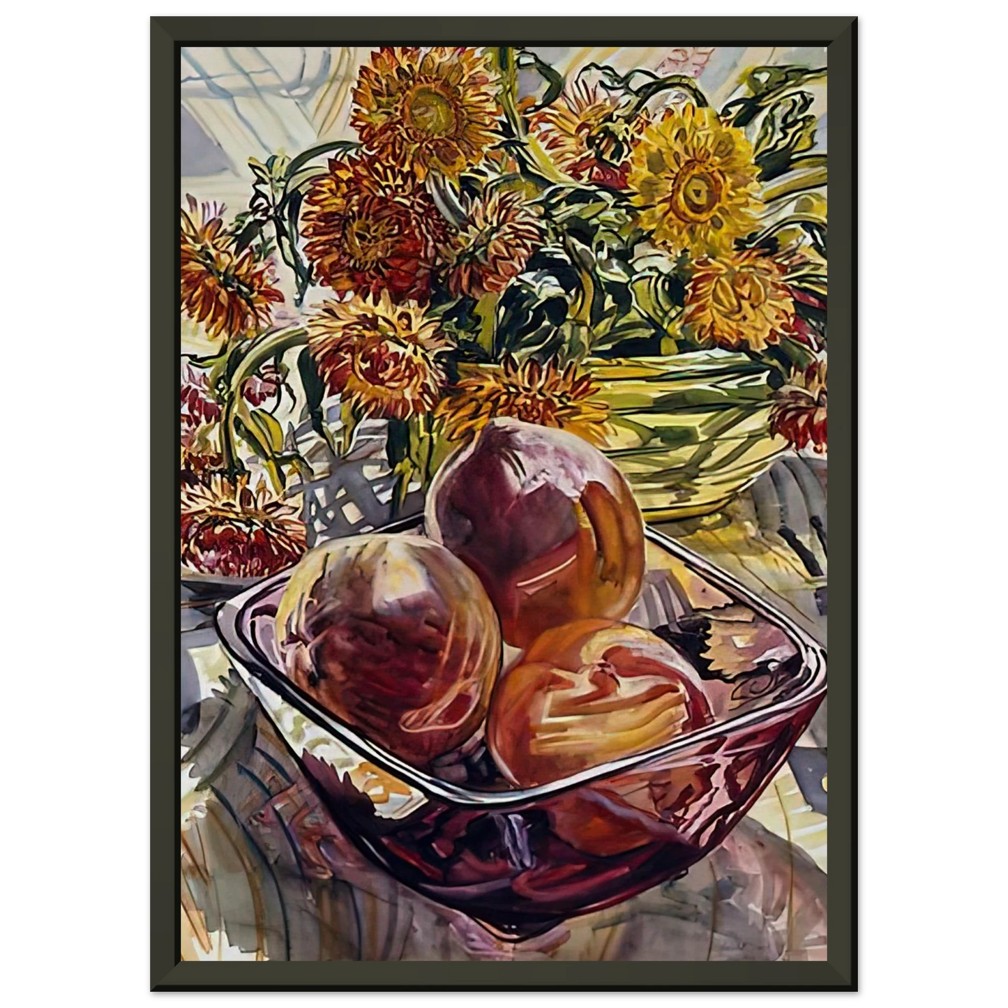 Janet Fish PEACHES AND STRAWFLOWERS 1990 Framed Art Print - Aluminum Frame - 60x80 cm / 24x32 inches