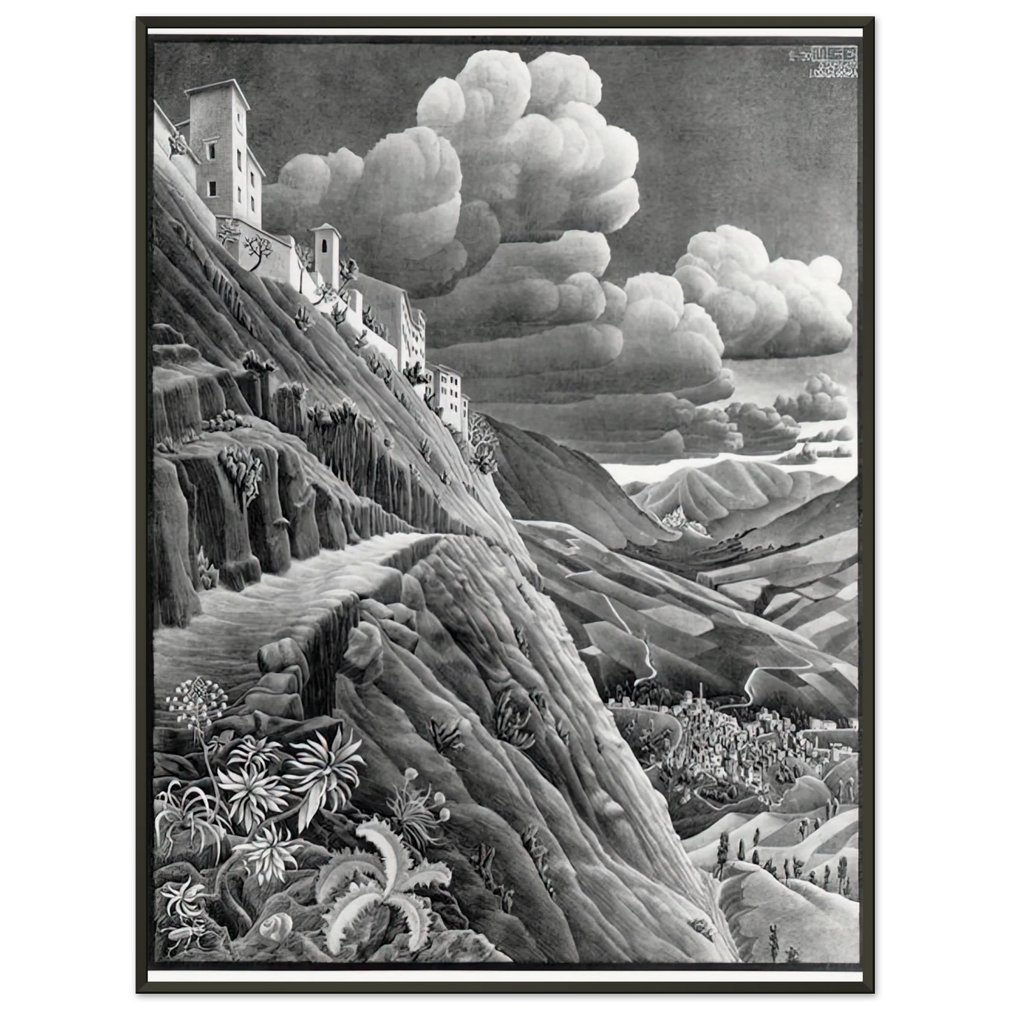 MC Escher  CASTROVALVA Framed Art Print  - Aluminum Frame - 40x50 cm / 16x20 inches