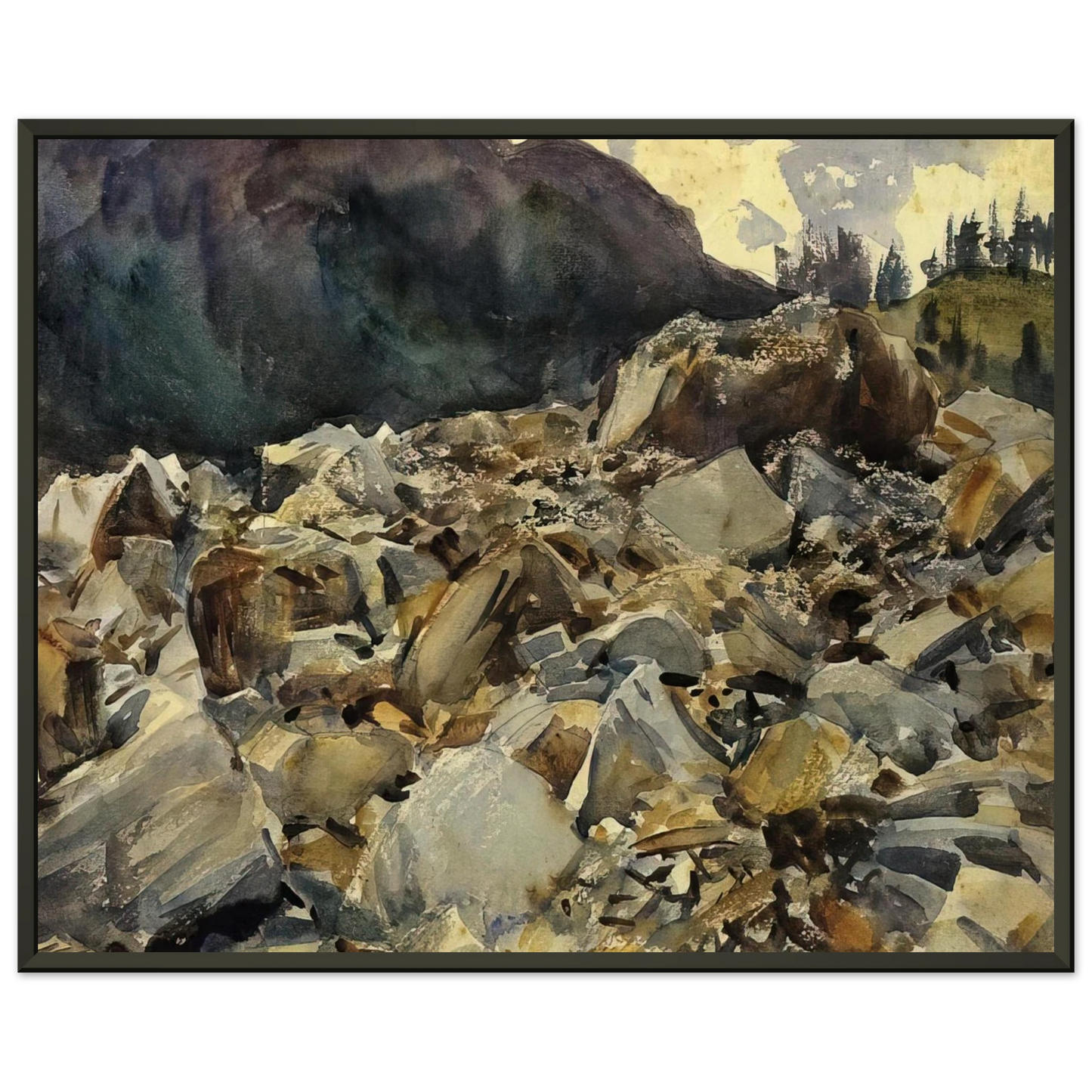 John Singer Sargent Purtud Alpine Scene and Boulders Framed Art Print - Aluminum Frame - 70x100 cm / 28x40 inches