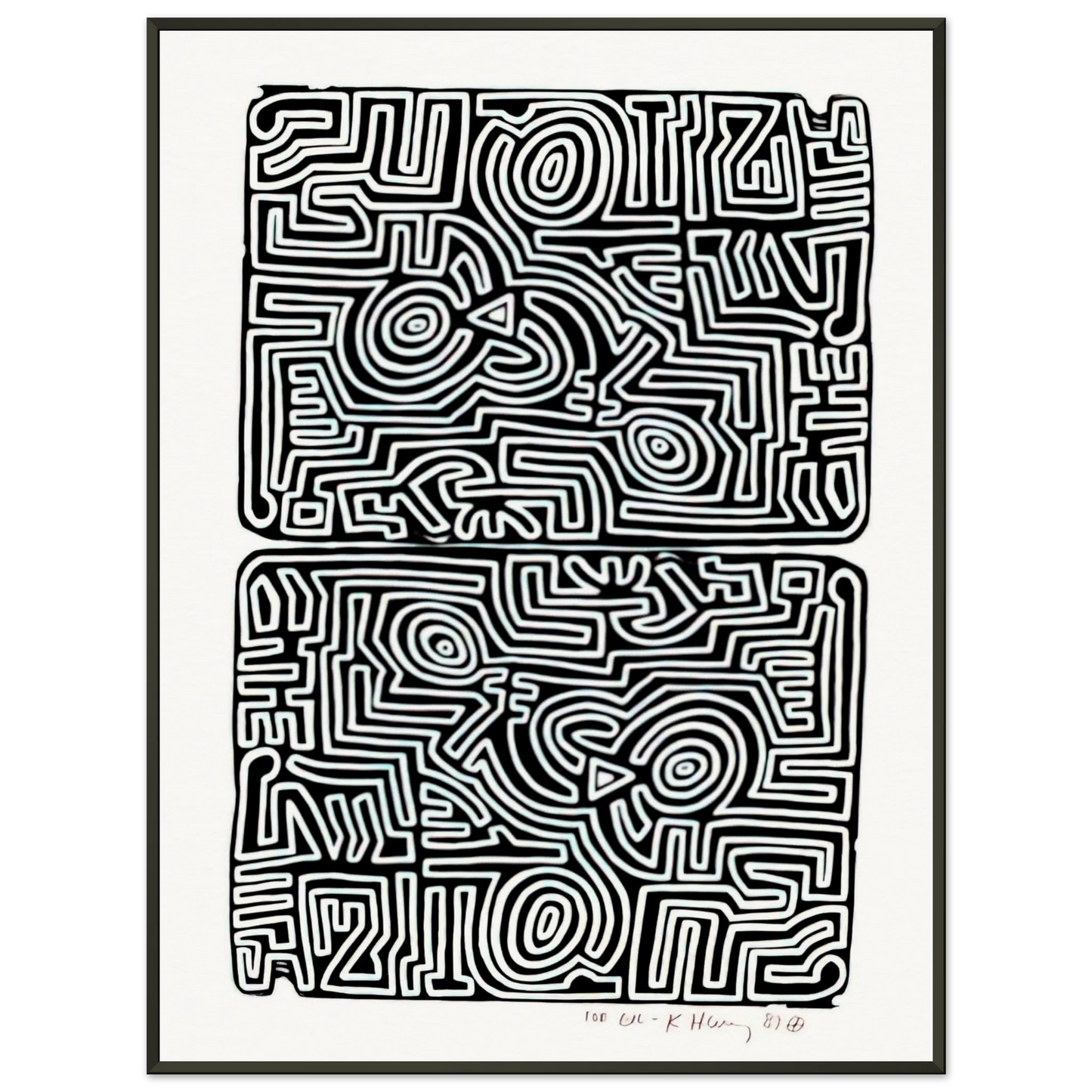 Keith Haring  LABYRINTH 1989 Framed Art Print  - Aluminum Frame - 70x100 cm / 28x40 inches