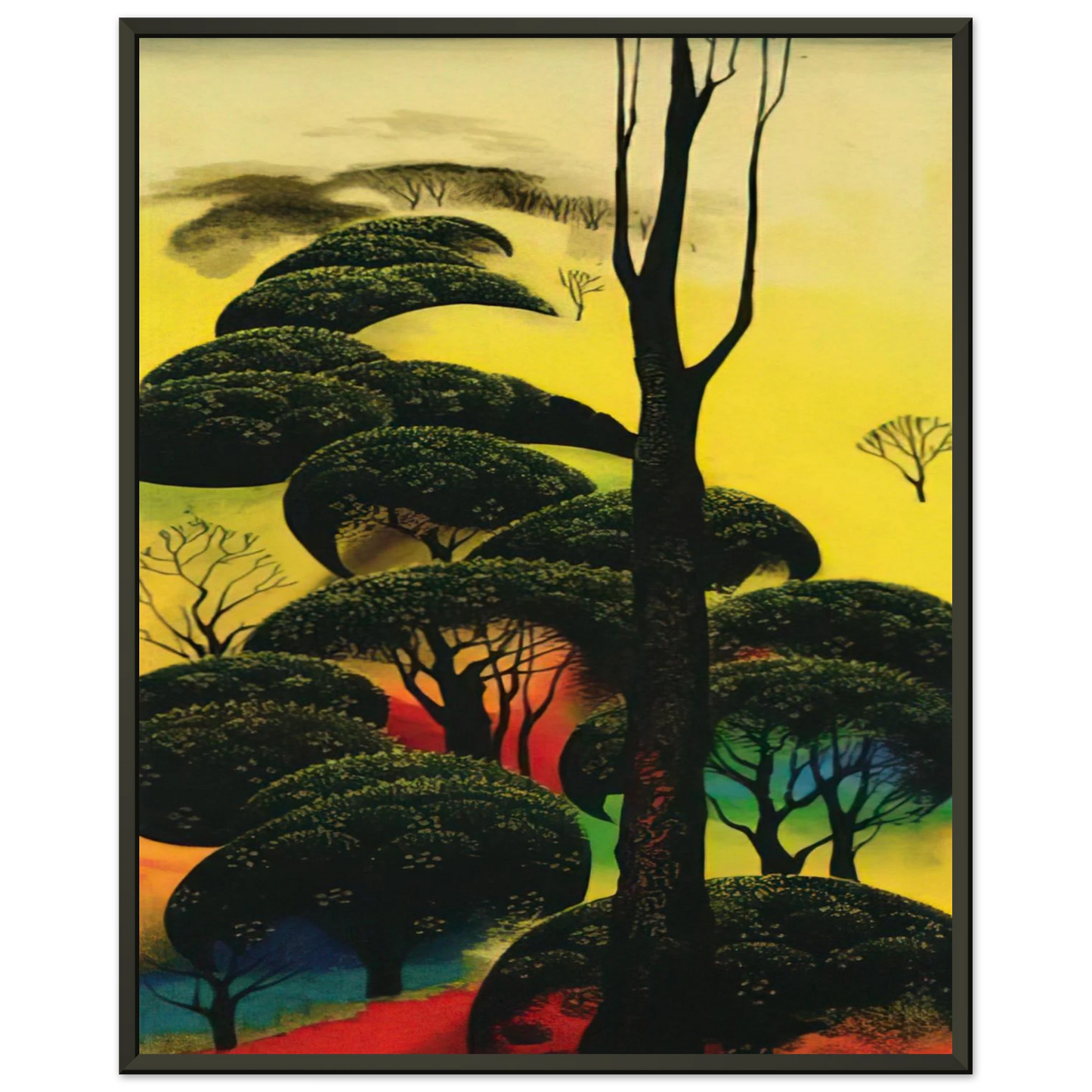 Eyvind Earle Climbing Oaks Framed Art Print - Aluminum Frame - 70x100 cm / 28x40 inches