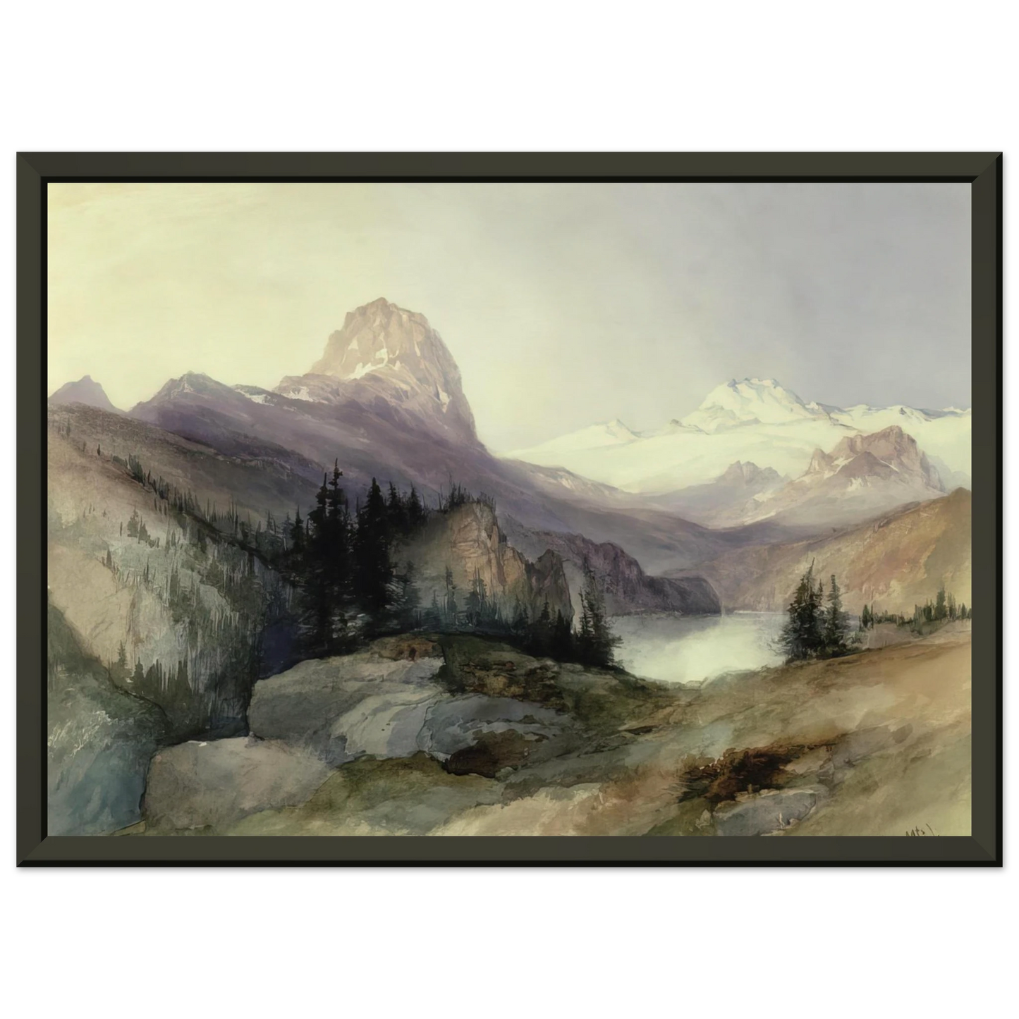 Thomas Moran In the Bighorn Mountains Framed Art Print - Aluminum Frame - 60x80 cm / 24x32 inches