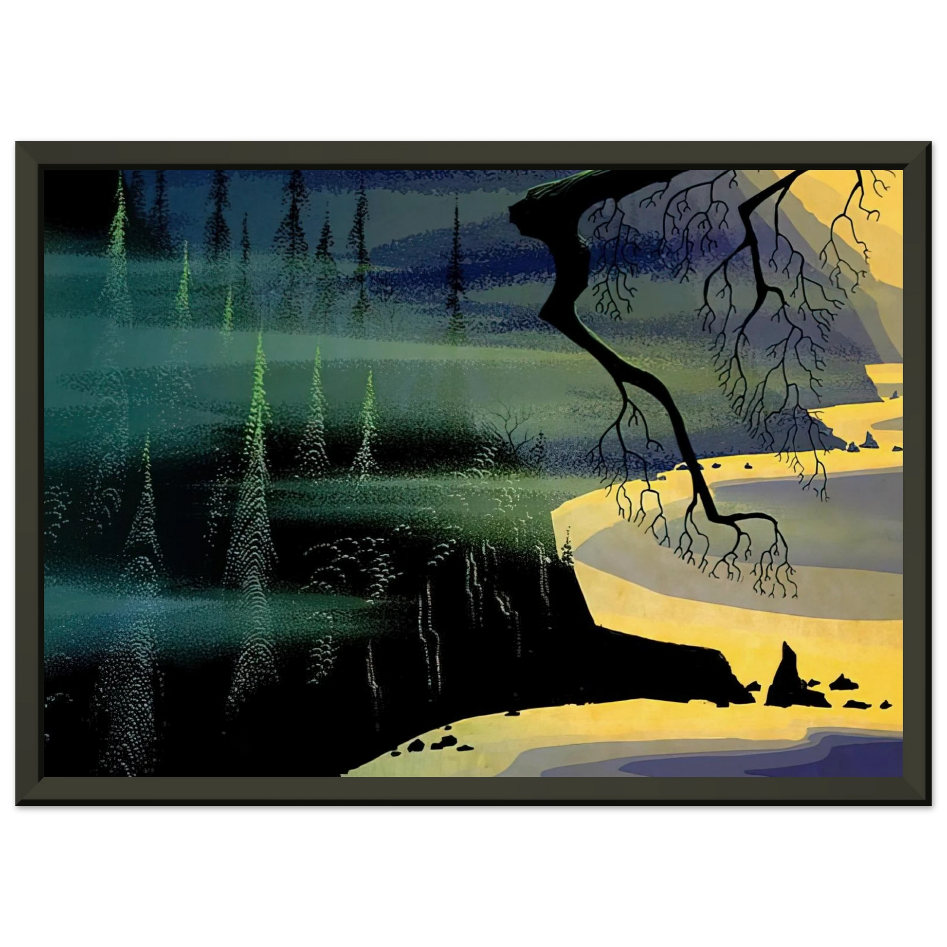 Eyvind Earle  Blue Mist Framed Art Print  - Aluminum Frame - 60x80 cm / 24x32 inches