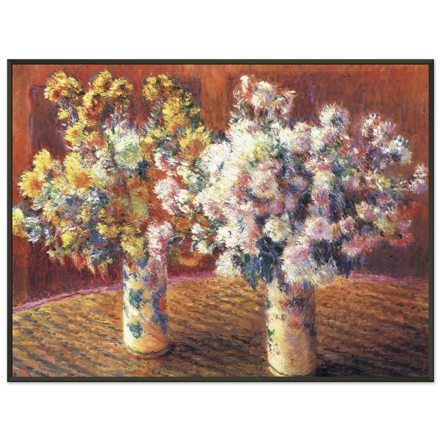 claude monet Two Vases with Chrysanthems Framed Art Print - Aluminum Frame - 40x50 cm / 16x20 inches