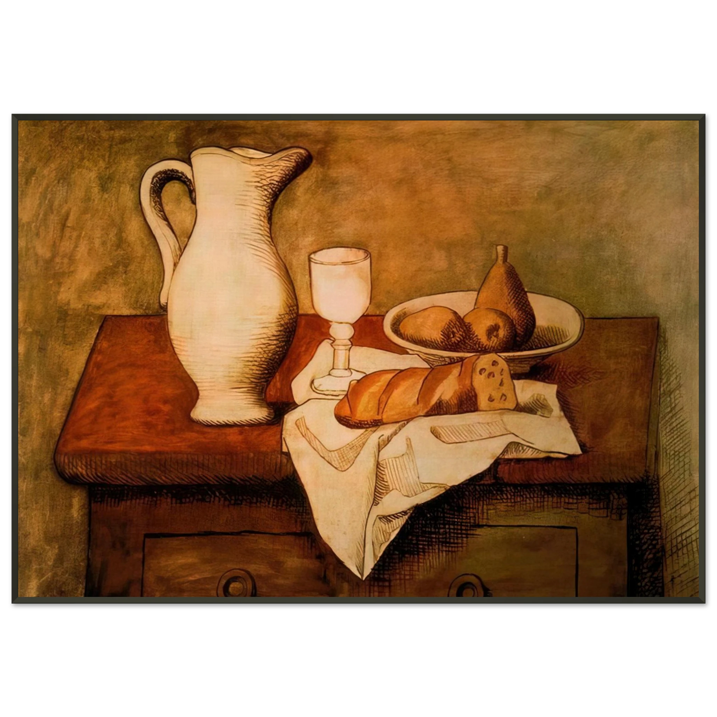 Pablo Picasso Still life with jug and bread 1921 Framed Art Print - Aluminum Frame - 21x29.7 cm / 8x12"