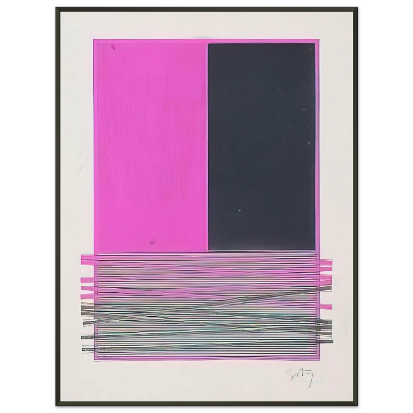 Jesus Rafael Soto ABSTRACT COMPOSITION WITH SILVER AND MAGENTA 1970 Framed Art Print - Aluminum Frame - 60x80 cm / 24x32 inches