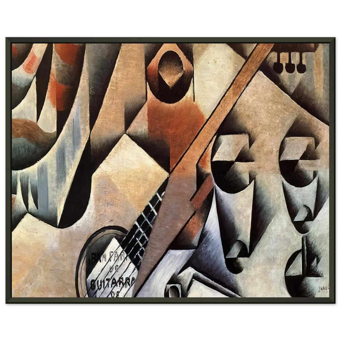 Juan Gris  GUITAR AND GLASSES BANJO AND GLASSES 1912 Framed Art Print  - Aluminum Frame - 40x50 cm / 16x20 inches