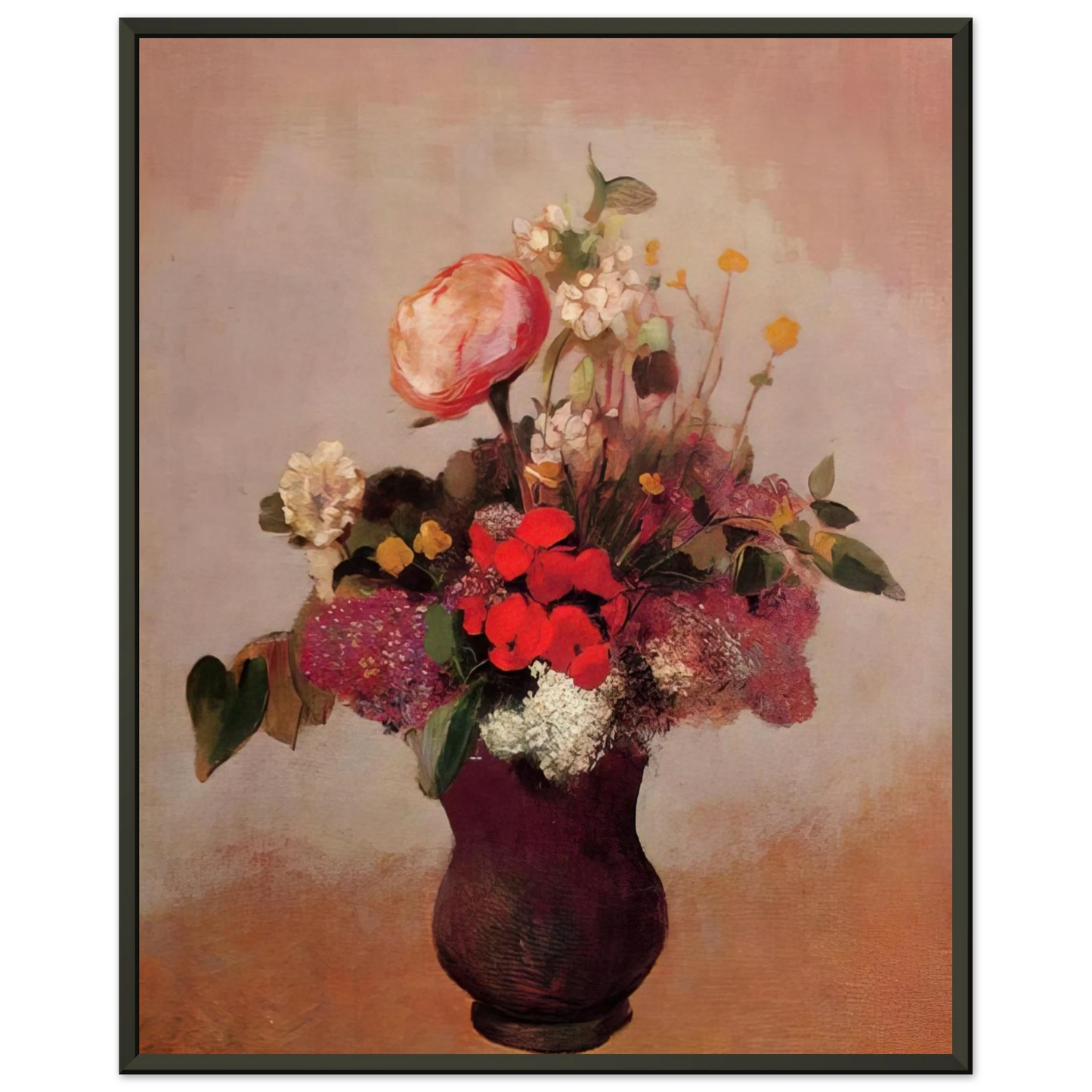 Odilon Redon  FLOWERS IN AA BROWN VASE Framed Art Print  - Aluminum Frame - 40x50 cm / 16x20 inches