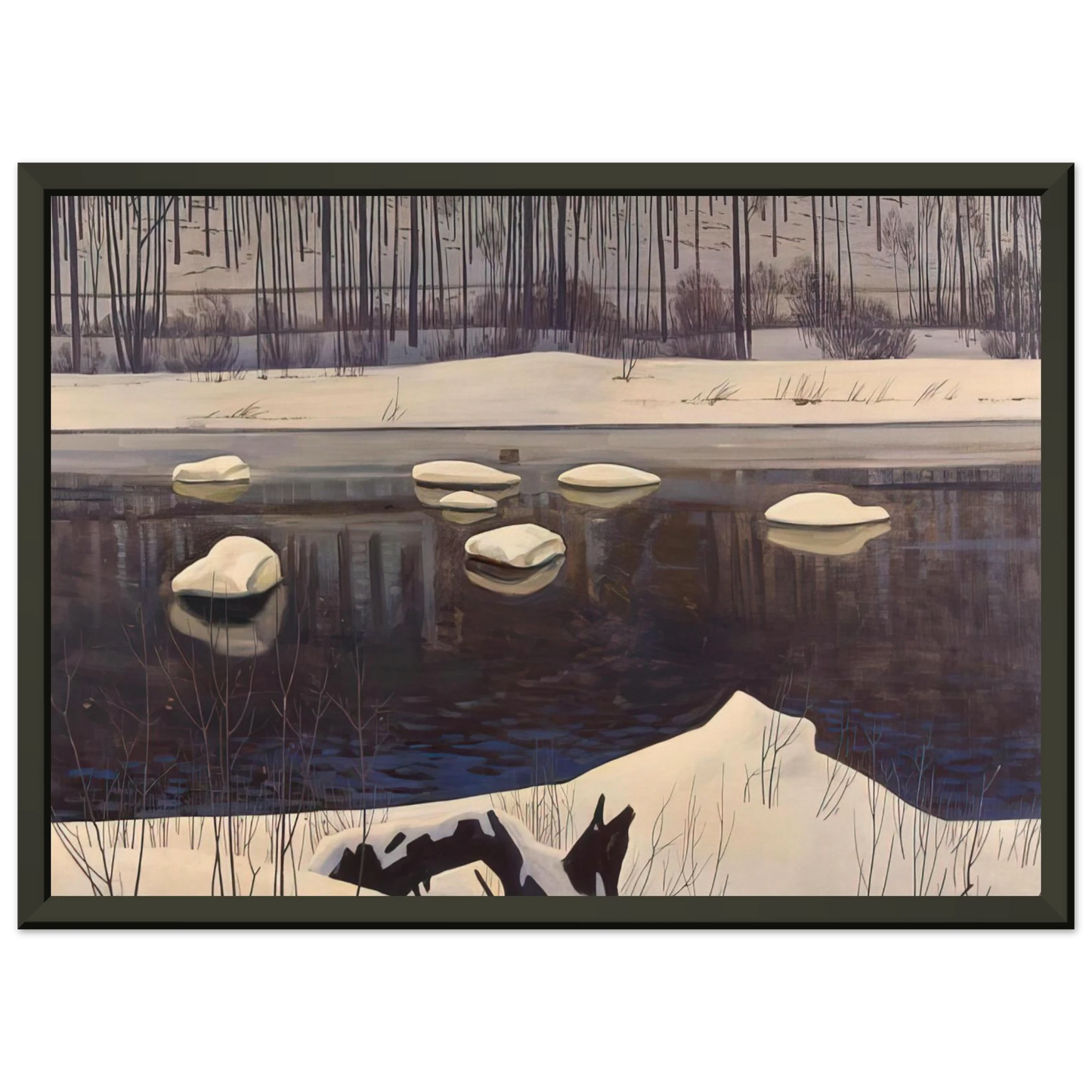 Rockwell Kent Au Sable River Winter Adirondacks Framed Art Print - Aluminum Frame - 70x100 cm / 28x40 inches