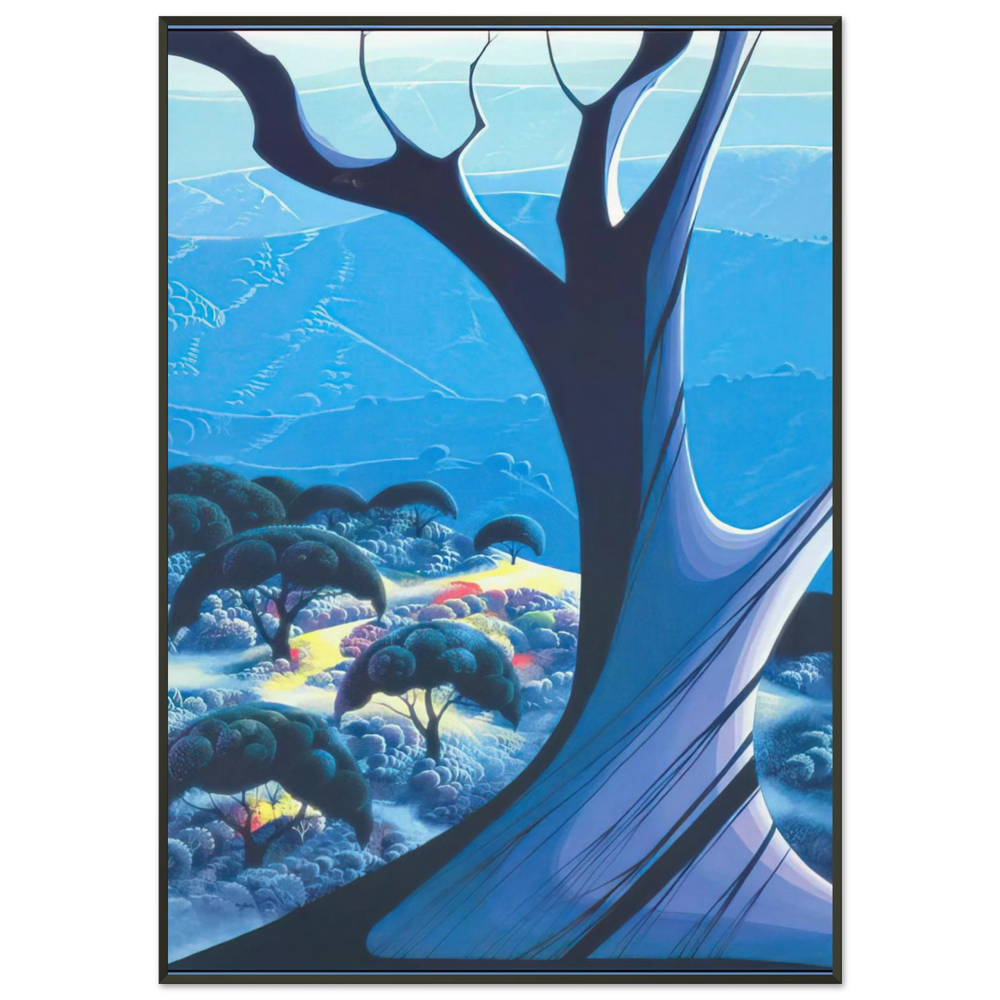 Eyvind Earle  Purple Treeand Mountains Framed Art Print  - Aluminum Frame - 21x29.7 cm / 8x12"