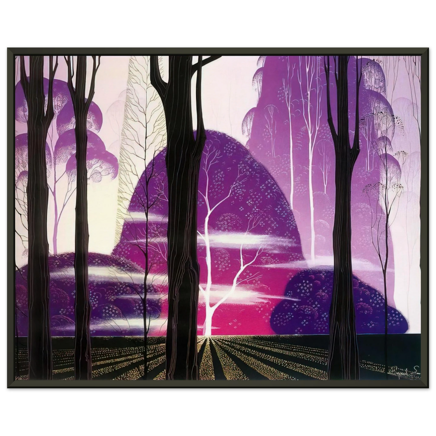 Eyvind Earle  Purple Dawn Framed Art Print  - Aluminum Frame - 40x50 cm / 16x20 inches