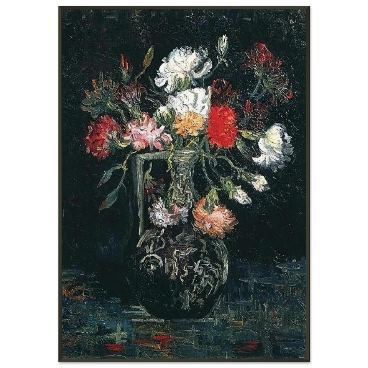 Vincent van Gogh Vase with White and Red Carnations Framed Art Print - Aluminum Frame - 21x29.7 cm / 8x12"