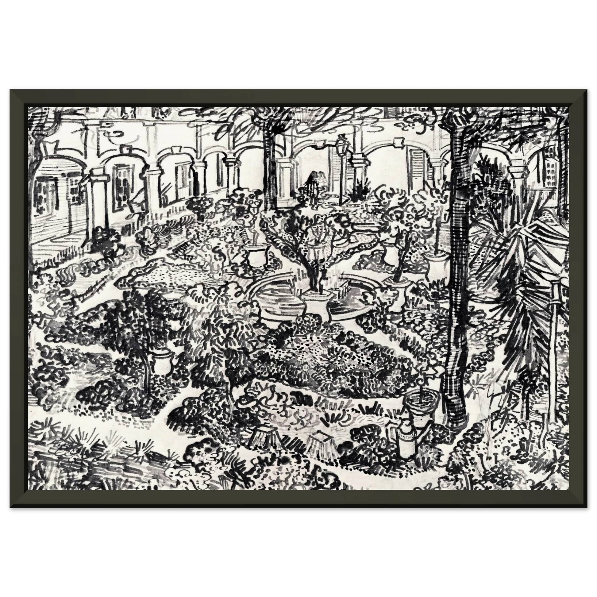 Vincent van Gogh  The Courtyard of the Hospital at Arles Framed Art Print  - Aluminum Frame - 70x100 cm / 28x40 inches