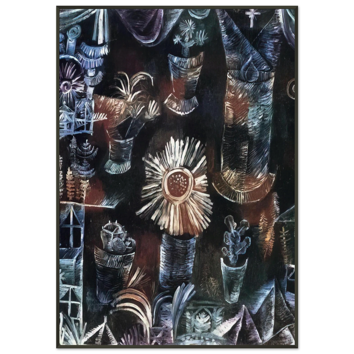 Paul Klee STILL LIFE WITH THISTLE BLOOM 1919 Framed Art Print - Aluminum Frame - 21x29.7 cm / 8x12"