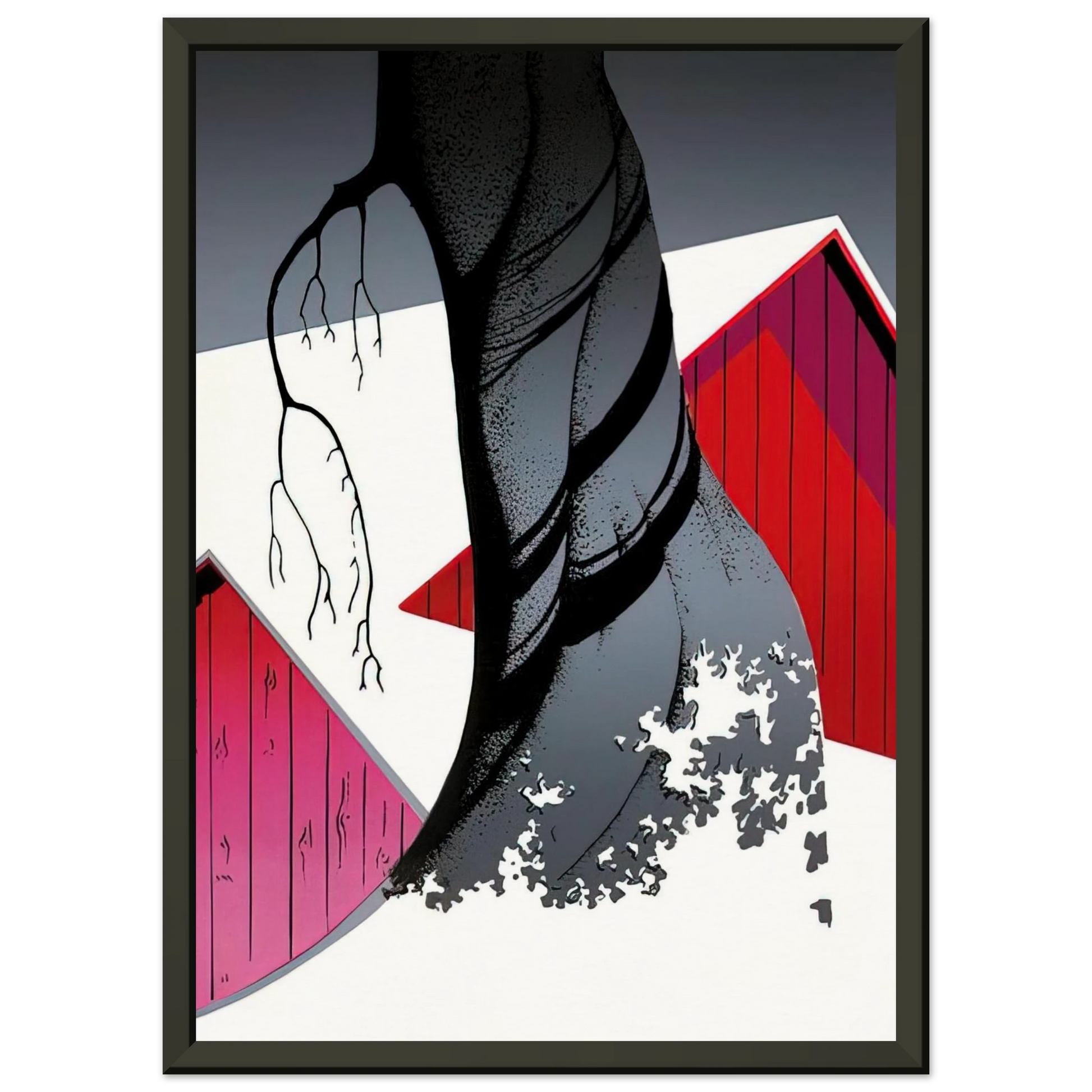 Eyvind Earle  Red Barn and Grey Sky Framed Art Print  - Aluminum Frame - 40x50 cm / 16x20 inches
