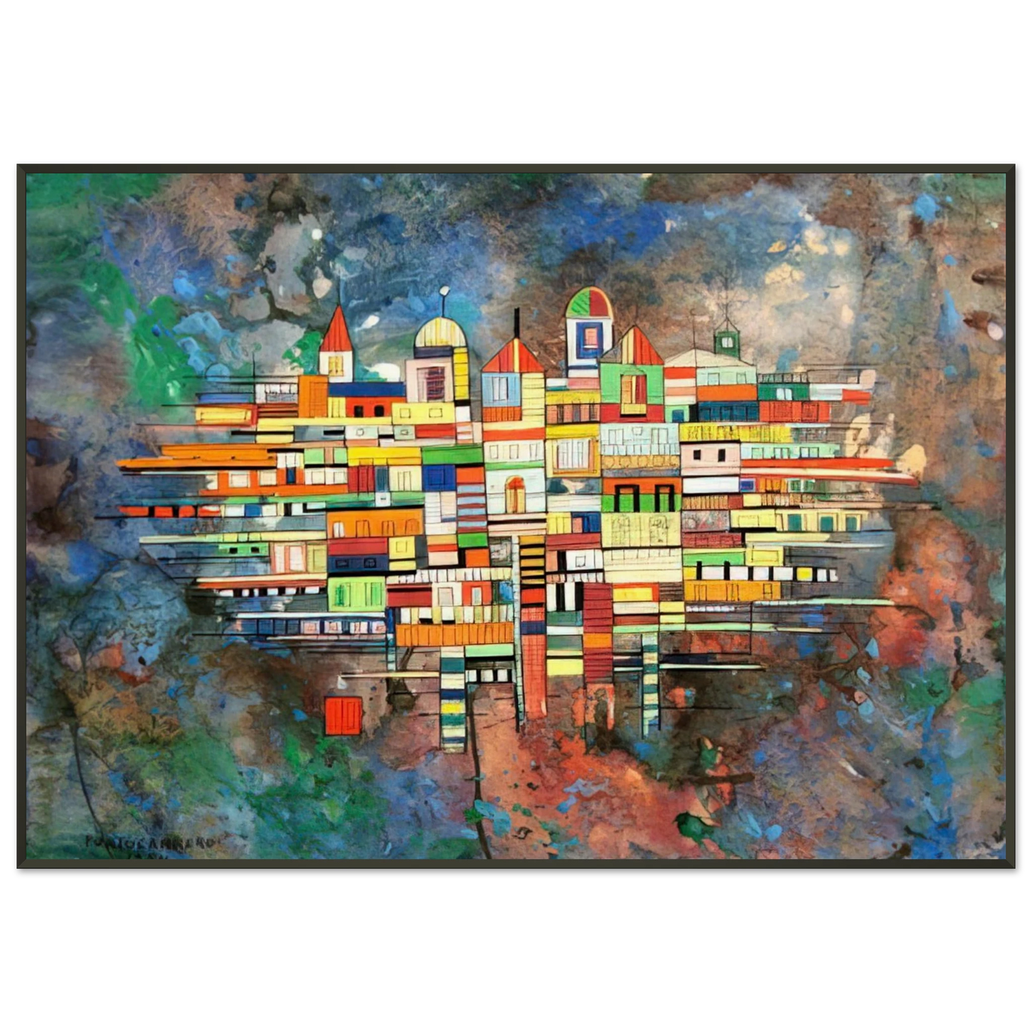 Rene Portocarrero CITY 1954 Framed Art Print - Aluminum Frame - 21x29.7 cm / 8x12"