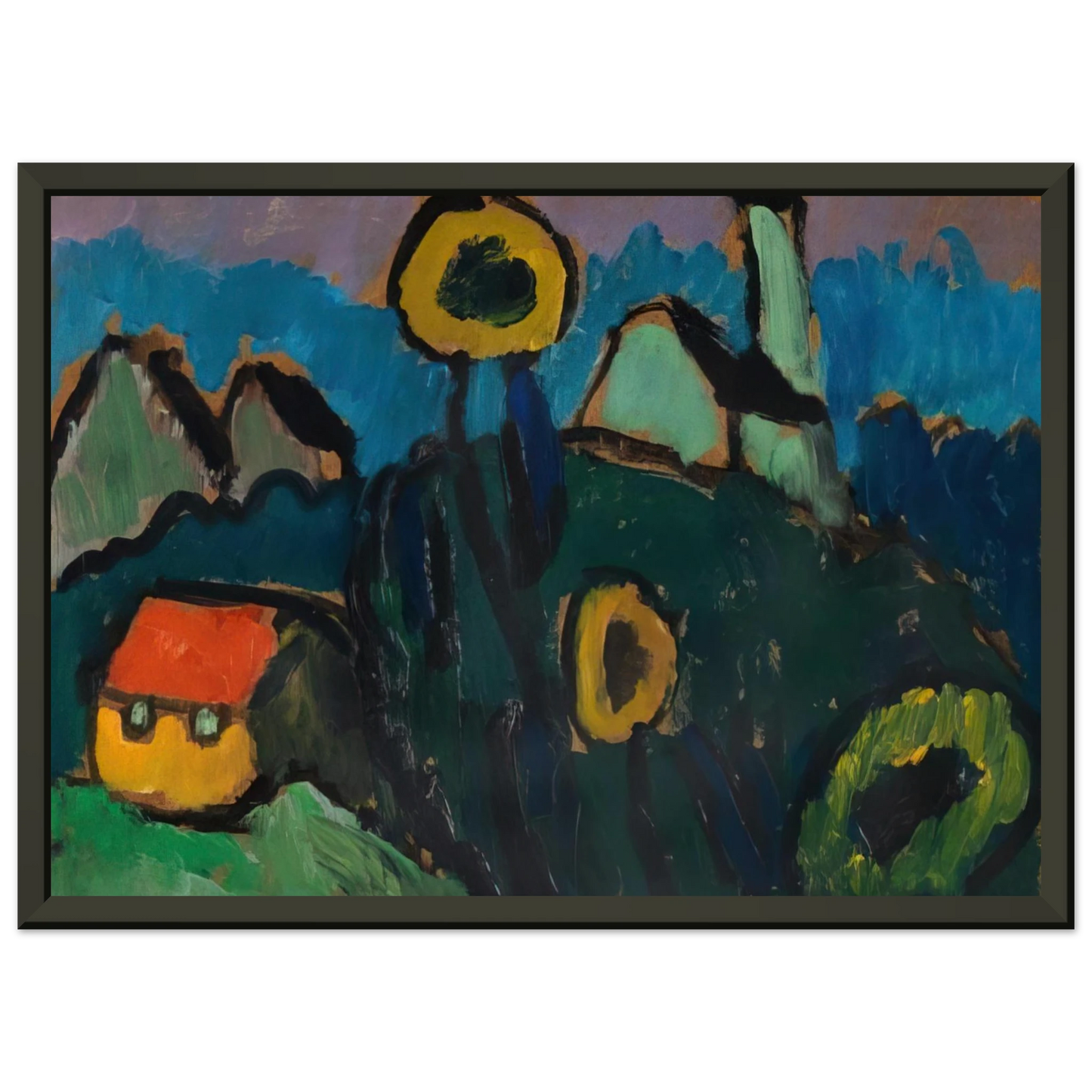 Gabriele Munter LANDSCHAFT MIT SONNENBLUMEN 1910 Framed Art Print - Aluminum Frame - 60x80 cm / 24x32 inches