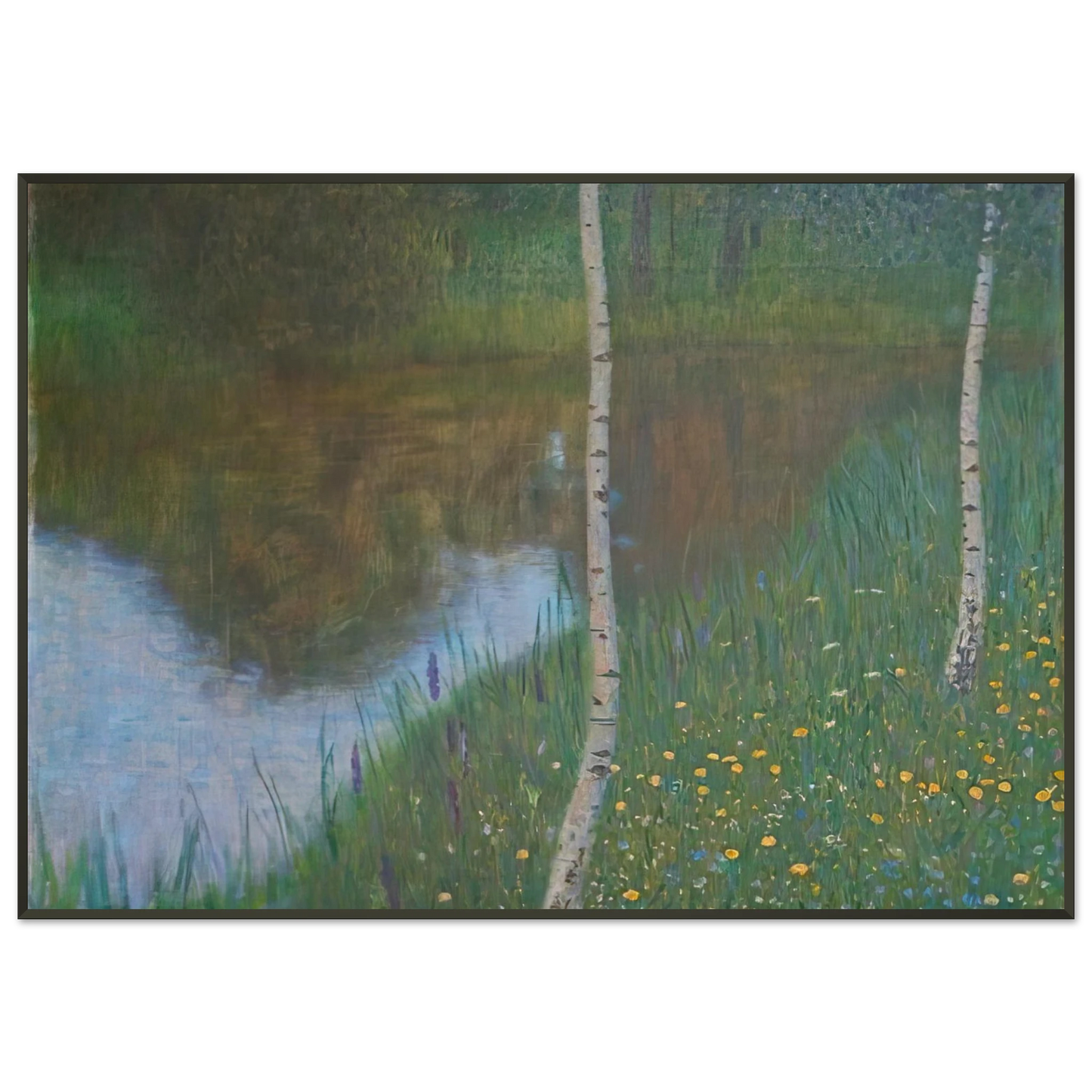 Gustav Klimt LAKESIDE WITH BIRCH TREES 1901 Framed Art Print - Aluminum Frame - 21x29.7 cm / 8x12"