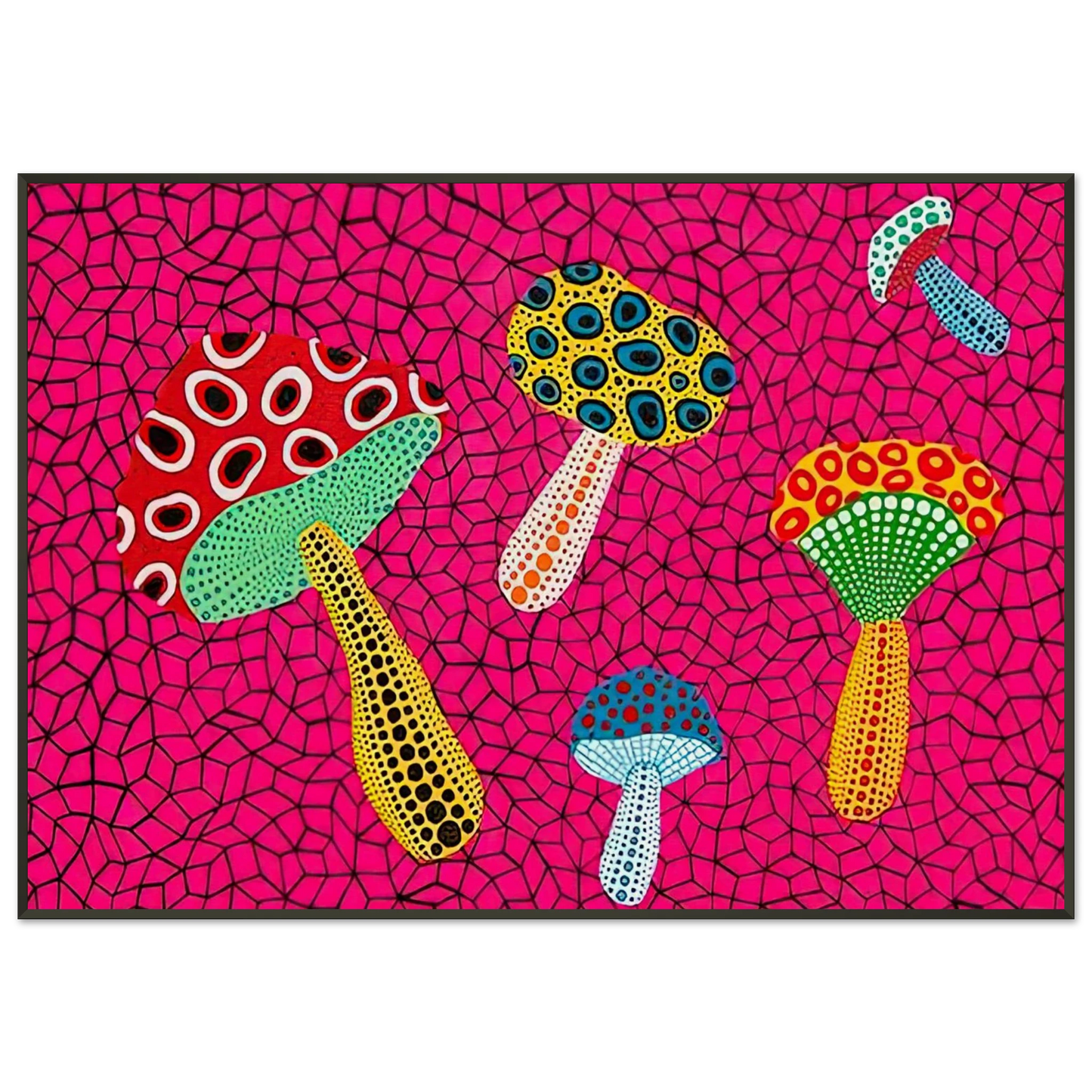Yayoi Kusama MUSHROOMS 1995 Framed Art Print - Aluminum Frame - 21x29.7 cm / 8x12"