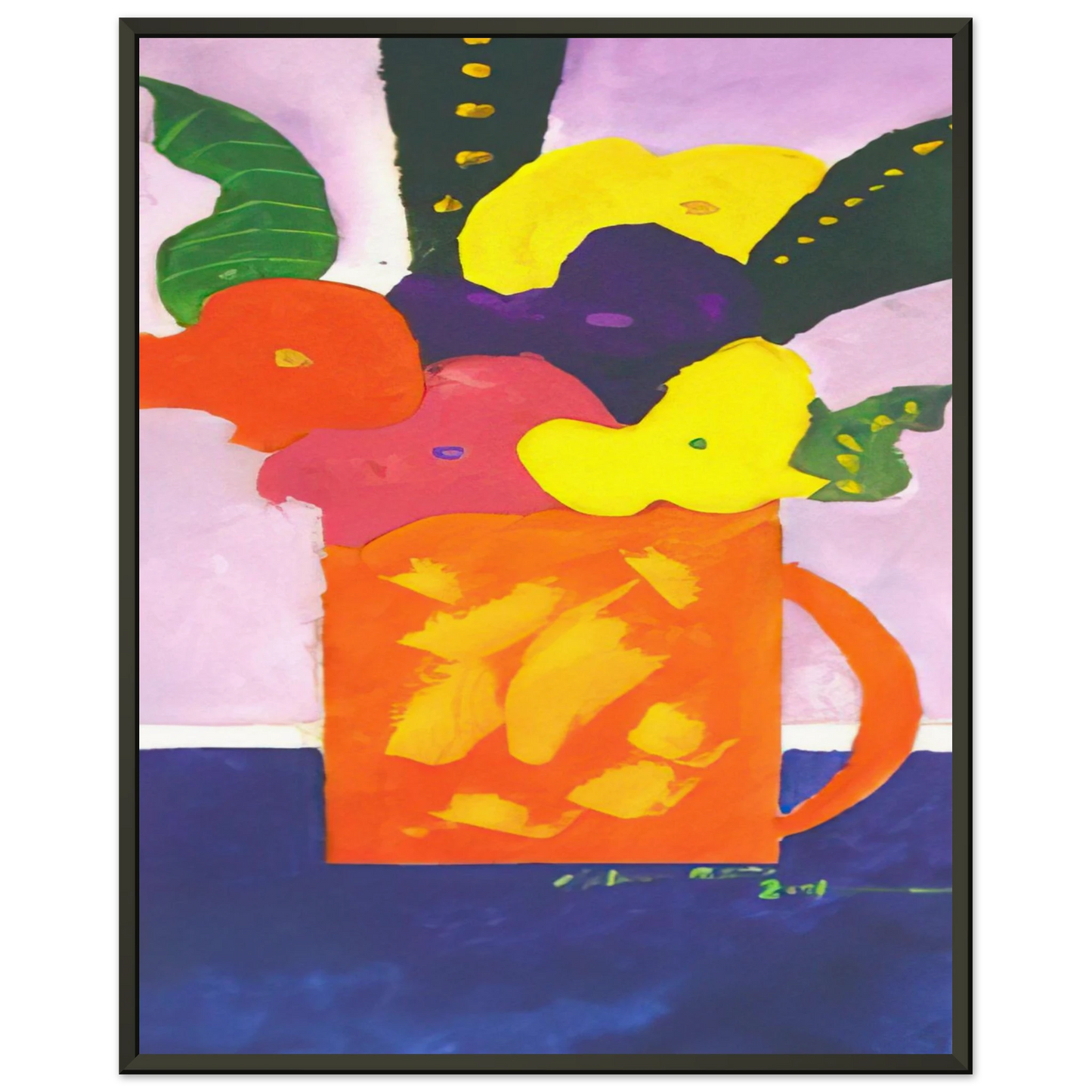 Aldemir Martins Jar With Flowers 2001 Framed Art Print - Aluminum Frame - 60x80 cm / 24x32 inches