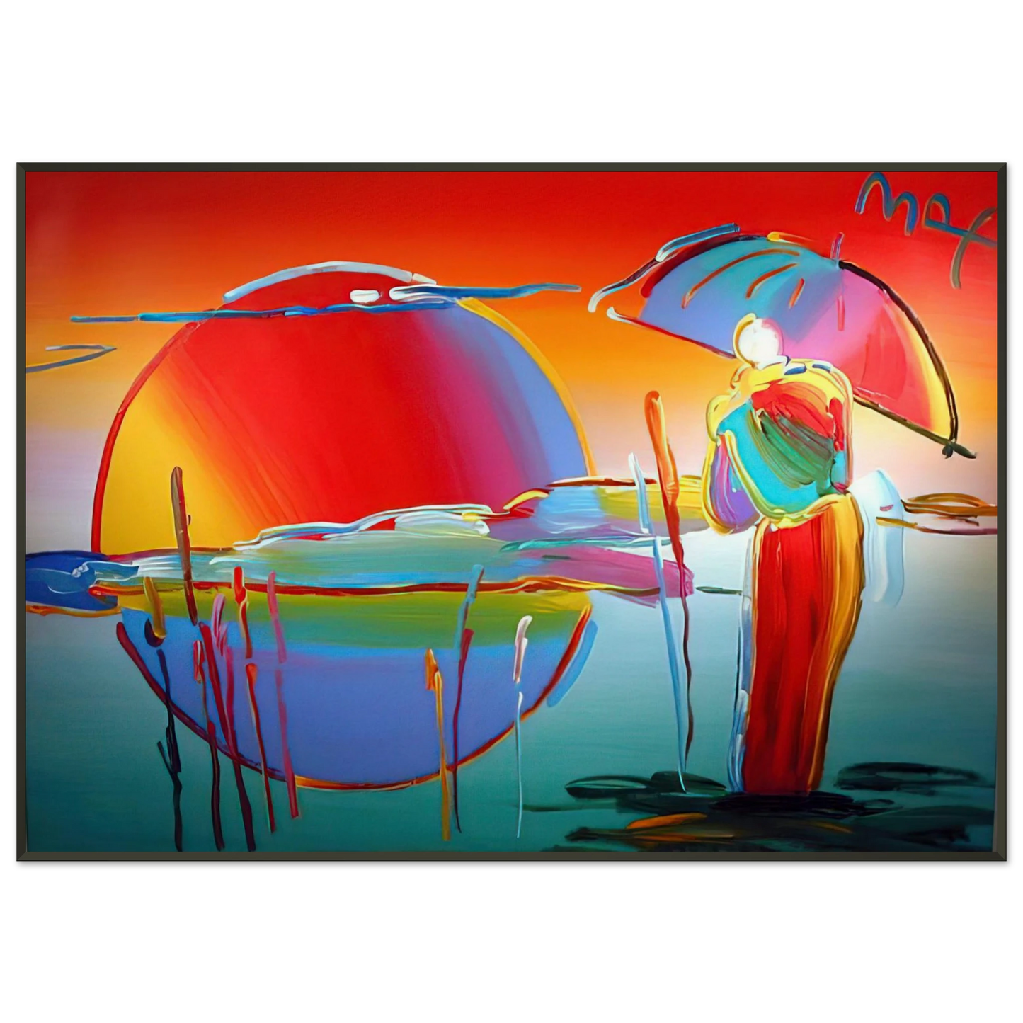 Peter Max BUDDHA MOON MONK SUNRISE 1999 Framed Art Print - Aluminum Frame - 21x29.7 cm / 8x12"