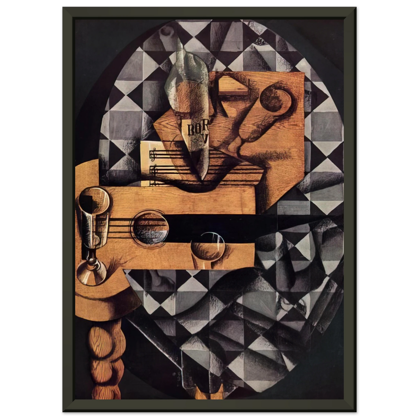 Juan Gris GUITAR BOTTLE AND GLASS 1914 Framed Art Print - Aluminum Frame - 40x50 cm / 16x20 inches