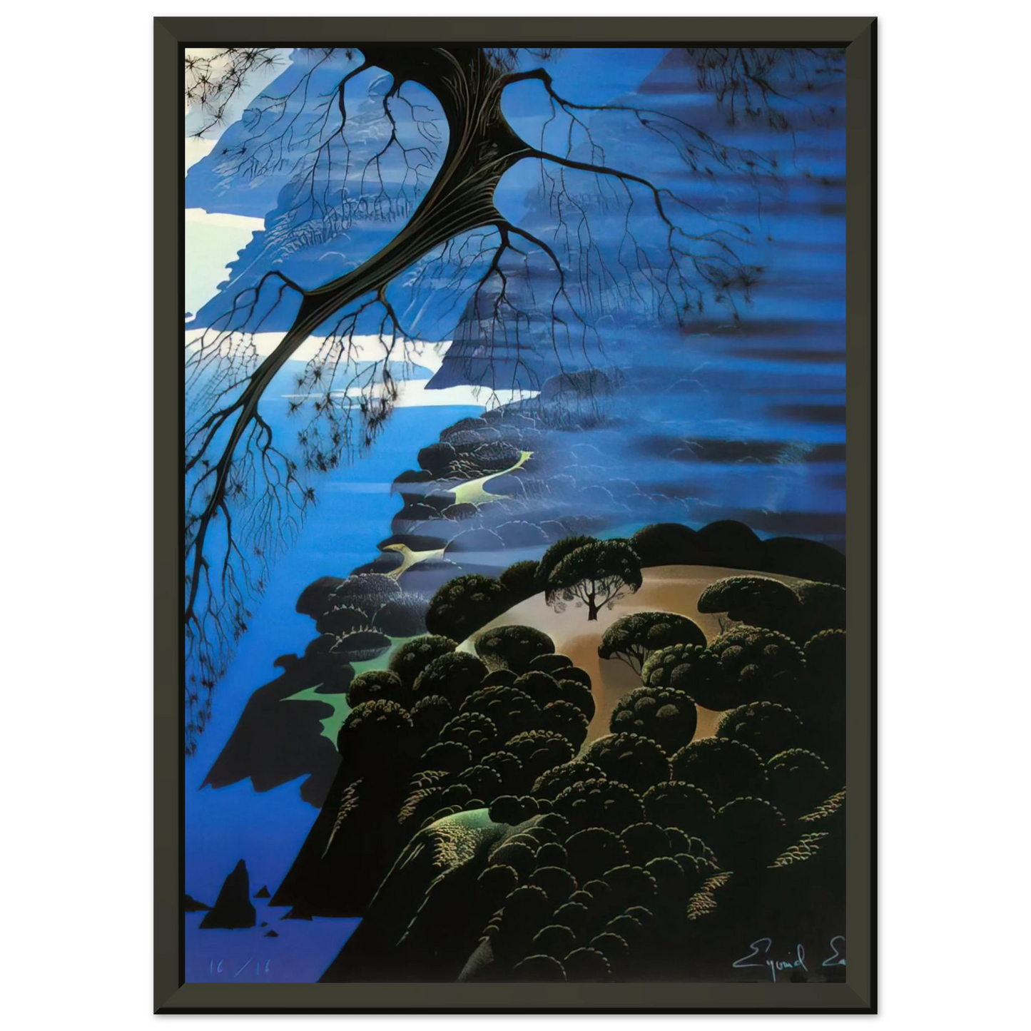 Eyvind Earle  Mystical Coastline Framed Art Print  - Aluminum Frame - 40x50 cm / 16x20 inches