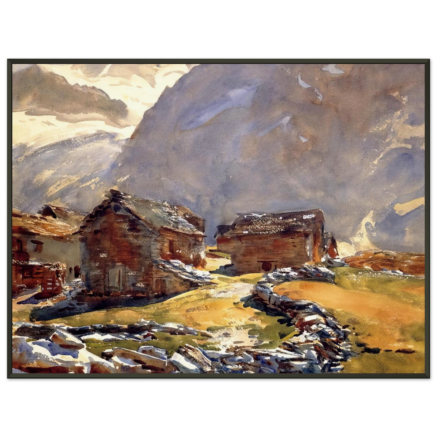 John Singer Sargent Simplon Pass Chalets Framed Art Print - Aluminum Frame - 60x80 cm / 24x32 inches