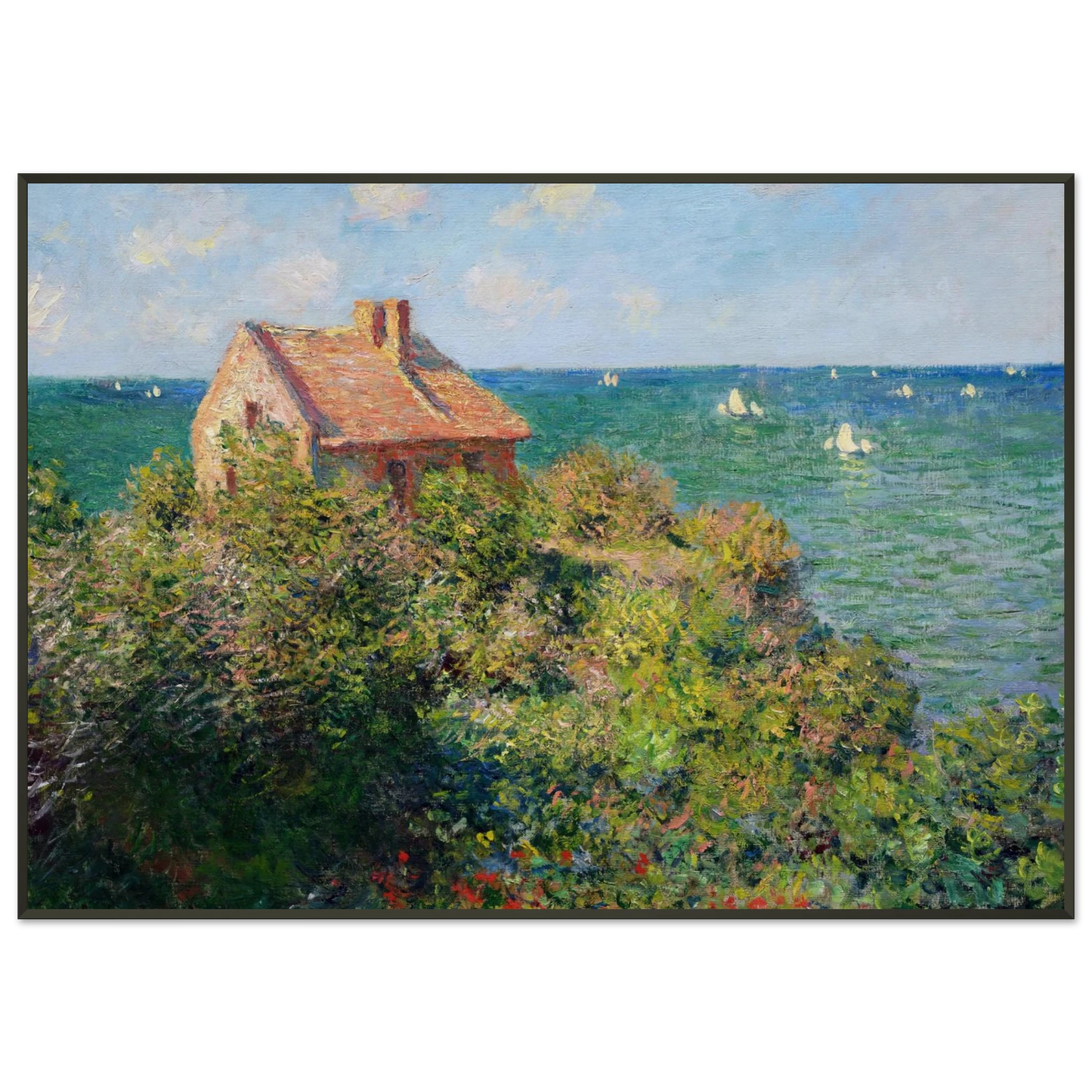 claude monet  Fishermans Cottage at Varengeville Framed Art Print  - Aluminum Frame - 21x29.7 cm / 8x12"