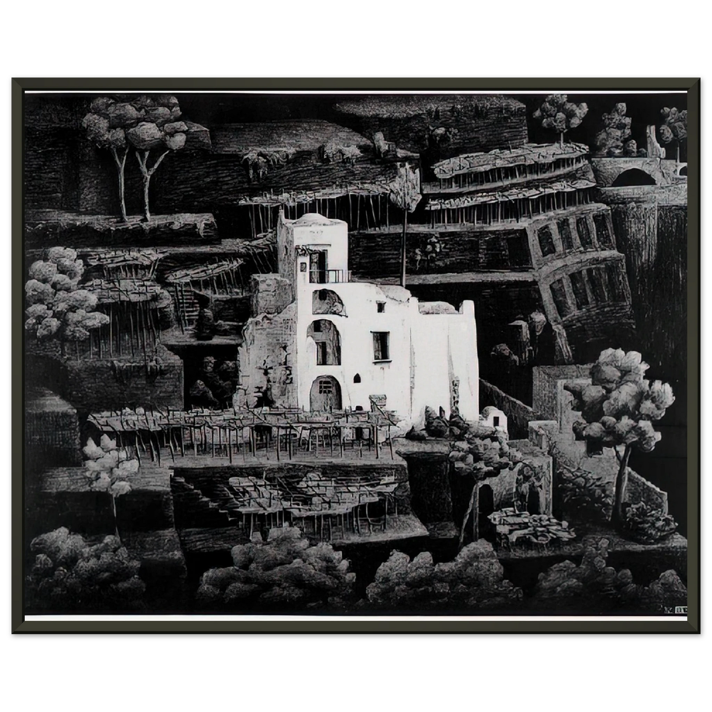 MC Escher  FARMHOUSE RAVELLO Framed Art Print  - Aluminum Frame - 60x80 cm / 24x32 inches