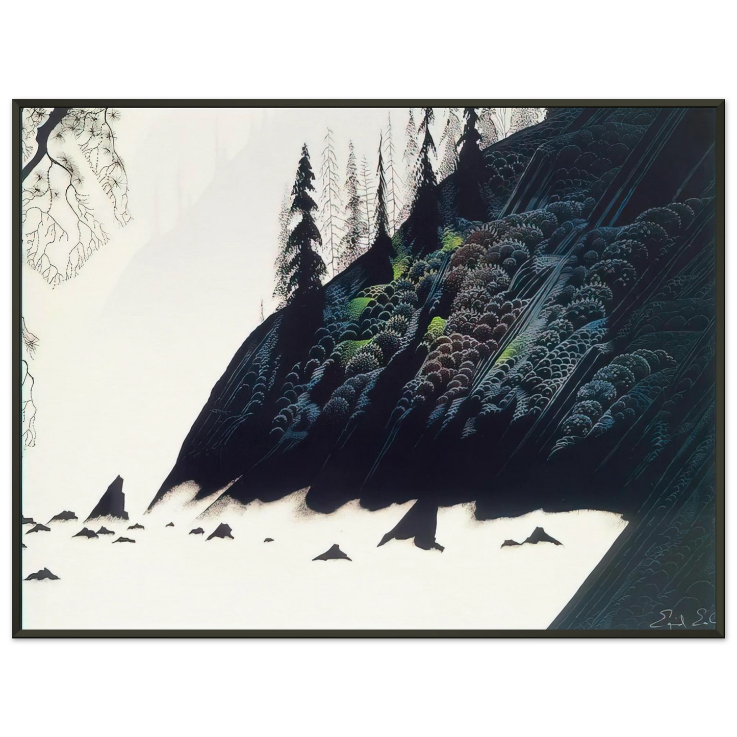 Eyvind Earle Spruce Redwoods and Pine Framed Art Print - Aluminum Frame - 40x50 cm / 16x20 inches