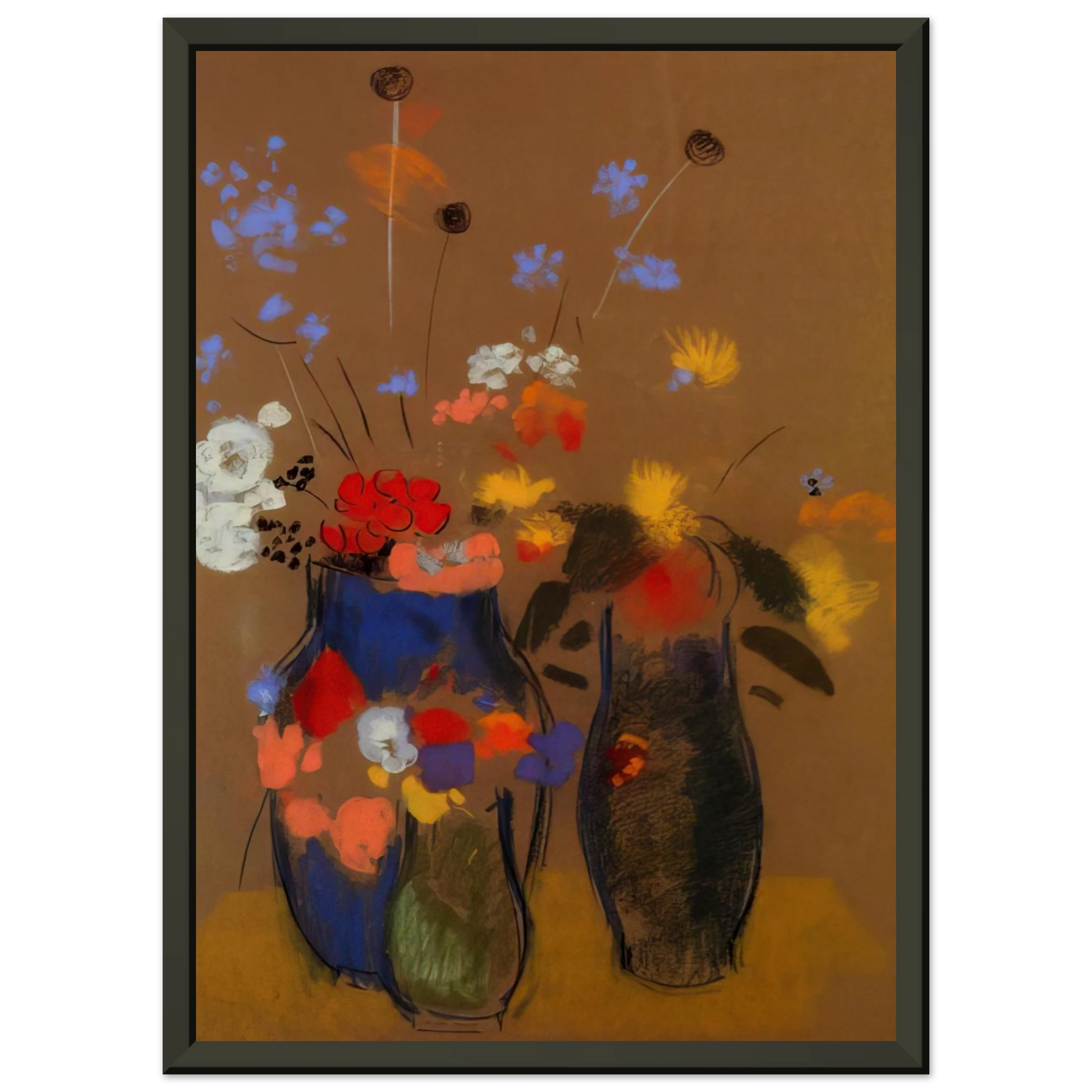Odilon Redon  THREE VASES OF FLOWERS Framed Art Print  - Aluminum Frame - 60x80 cm / 24x32 inches