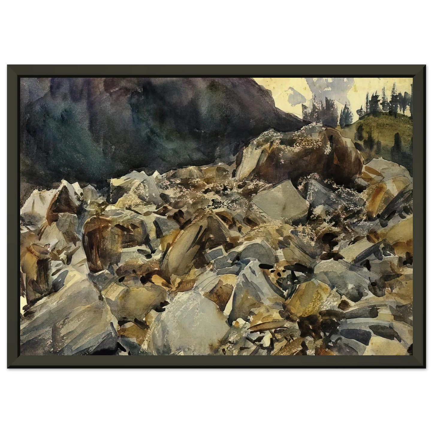 John Singer Sargent Purtud Alpine Scene and Boulders Framed Art Print - Aluminum Frame - 40x50 cm / 16x20 inches