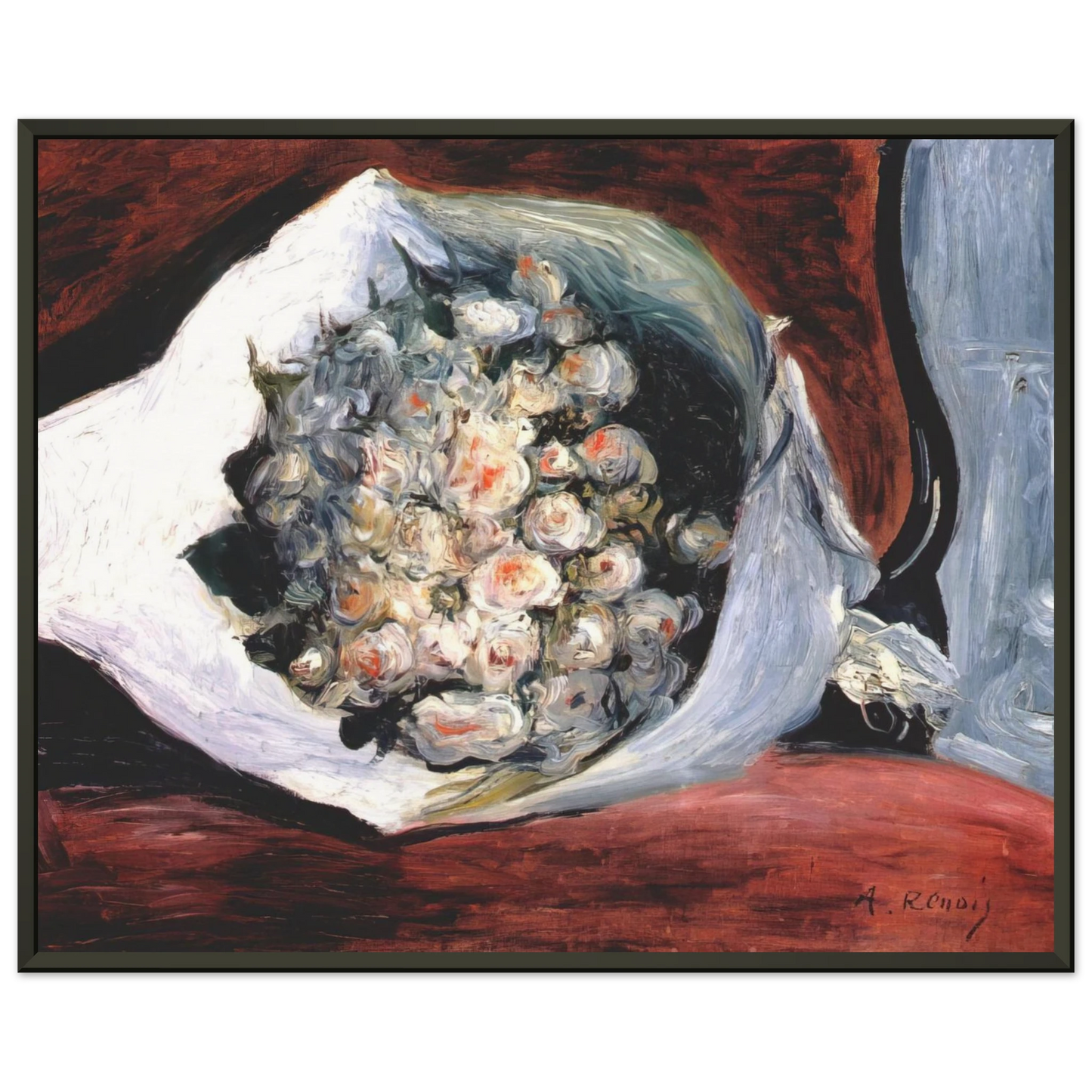 PierreAuguste Renoir Bouquet in a theater box Framed Art Print - Aluminum Frame - 70x100 cm / 28x40 inches