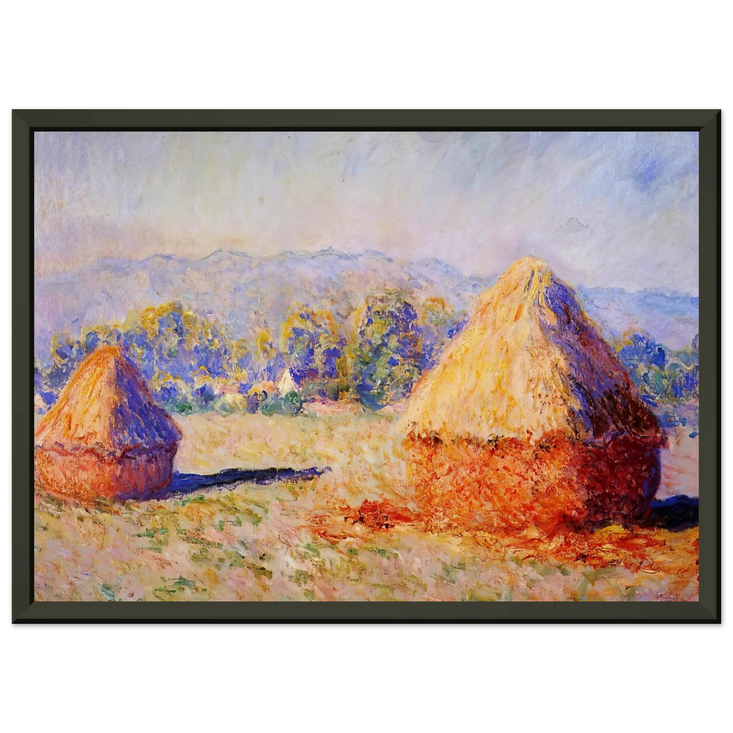 claude monet  Grainstacks in the Sunlight Morning Effect Framed Art Print  - Aluminum Frame - 60x80 cm / 24x32 inches