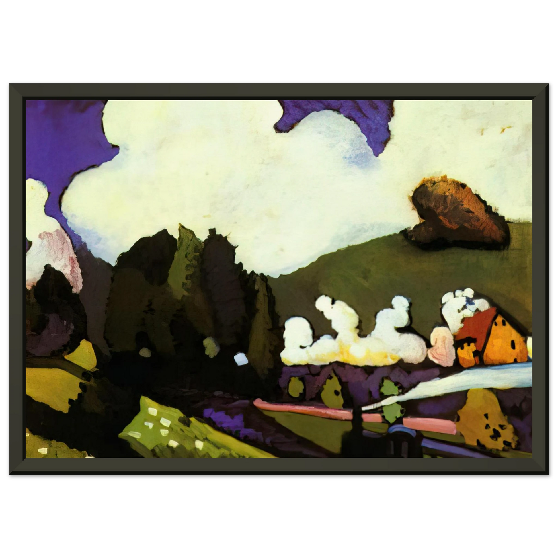 Wassily Kandinsky  LANDSCAPE WITH A STEAM LOCOMOTIVE 1909 Framed Art Print  - Aluminum Frame - 40x50 cm / 16x20 inches