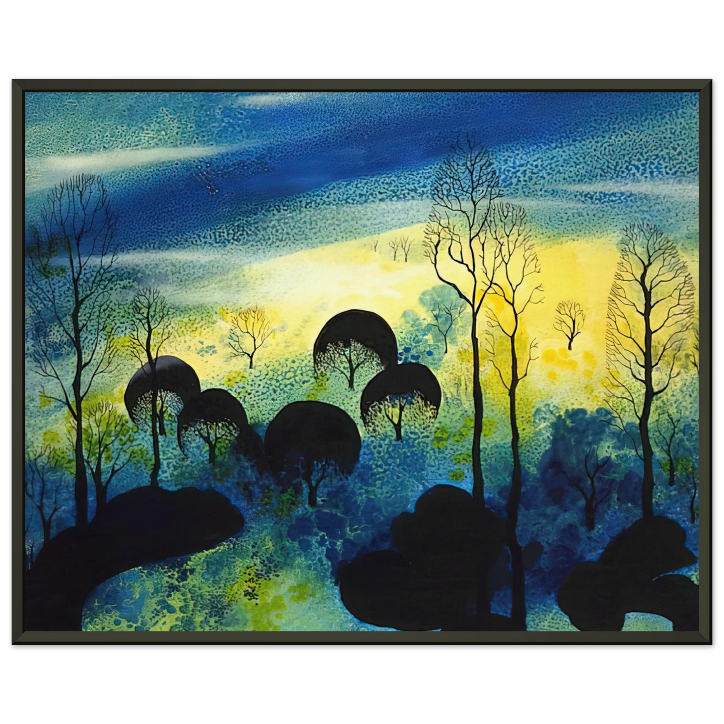Eyvind Earle Pastures Through the Fog Framed Art Print - Aluminum Frame - 60x80 cm / 24x32 inches
