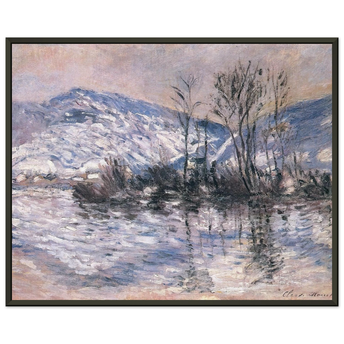 claude monet The Seine at Port Villez Snow Effect 02 Framed Art Print - Aluminum Frame - 60x80 cm / 24x32 inches