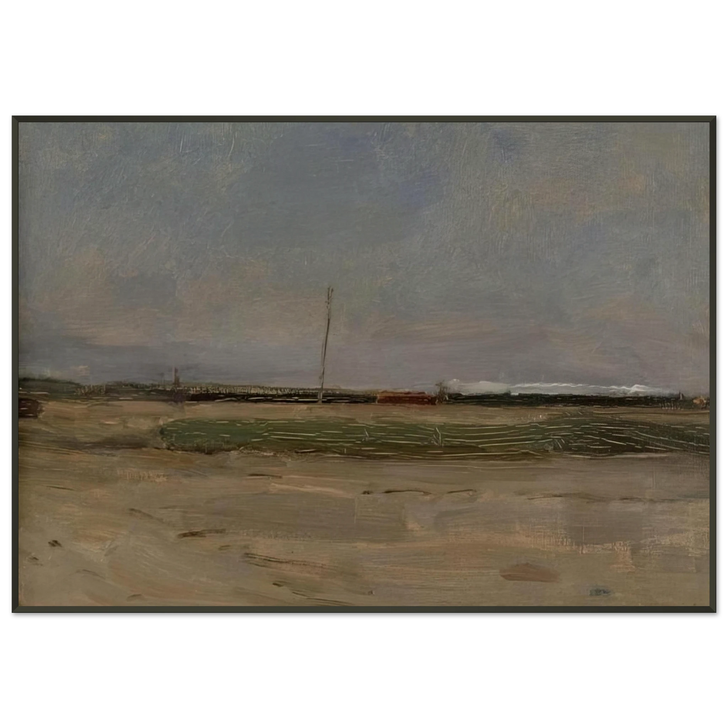 Piet Mondrian Polder Landscape with a Train and a Small Windmill on the Horizon Framed Art Print - Aluminum Frame - 21x29.7 cm / 8x12"