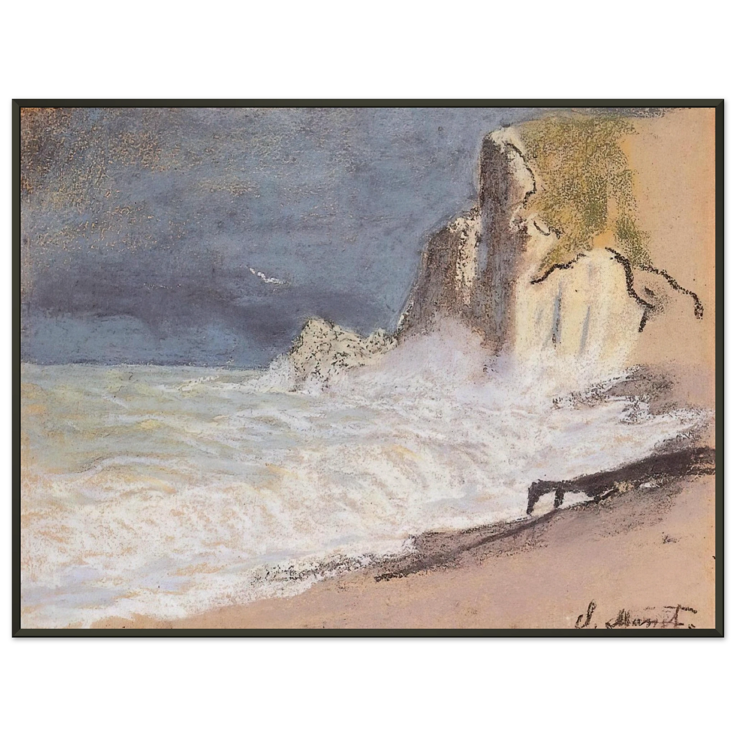 claude monet The Manneport Etretat Amont Cliff Rough Weather Framed Art Print - Aluminum Frame - 70x100 cm / 28x40 inches