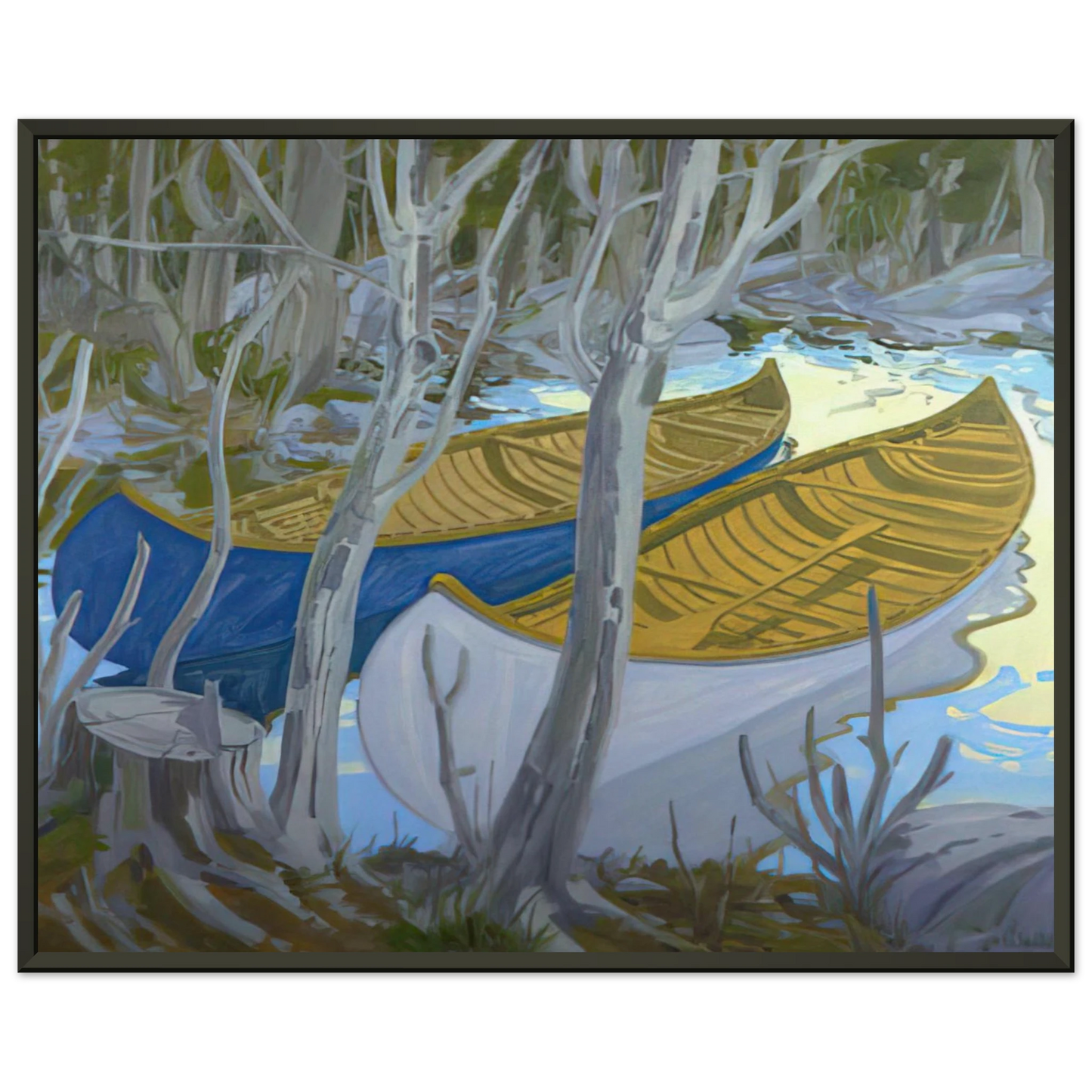 Neil Welliver Two Canoes Contemporary Realism Framed Art Print - Aluminum Frame - 70x100 cm / 28x40 inches